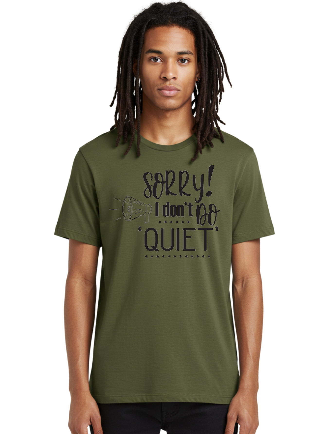 Sorry-I-Don-T-Do-Quiet Men'S Graphic Tee, 100% Cotton, Comfortable Casual Summer Wear, Machine Washable, Humorous Quote, Funny Saying, Loud Personality, Megaphone Illustration, Playful Typography, Quirky Humor, Bold Statement, Loud And Proud Aad190