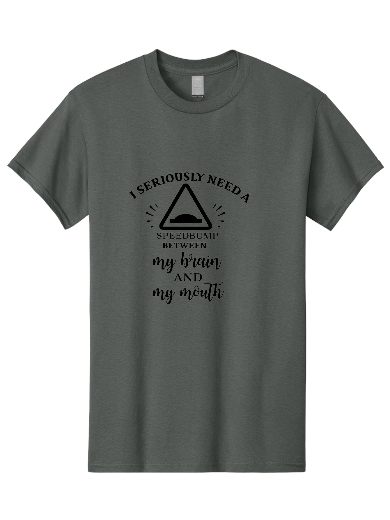 Speedbump Men'S Graphic Tee, 100% Cotton, Comfortable Casual Summer Wear, Machine Washable, Funny Quote, Humorous Saying, Sarcastic Humor, Witty Remark, Caution Sign, Speedbump, Brain And Mouth, Clever Phrase, Tongue-In-Cheek Humor Aad191