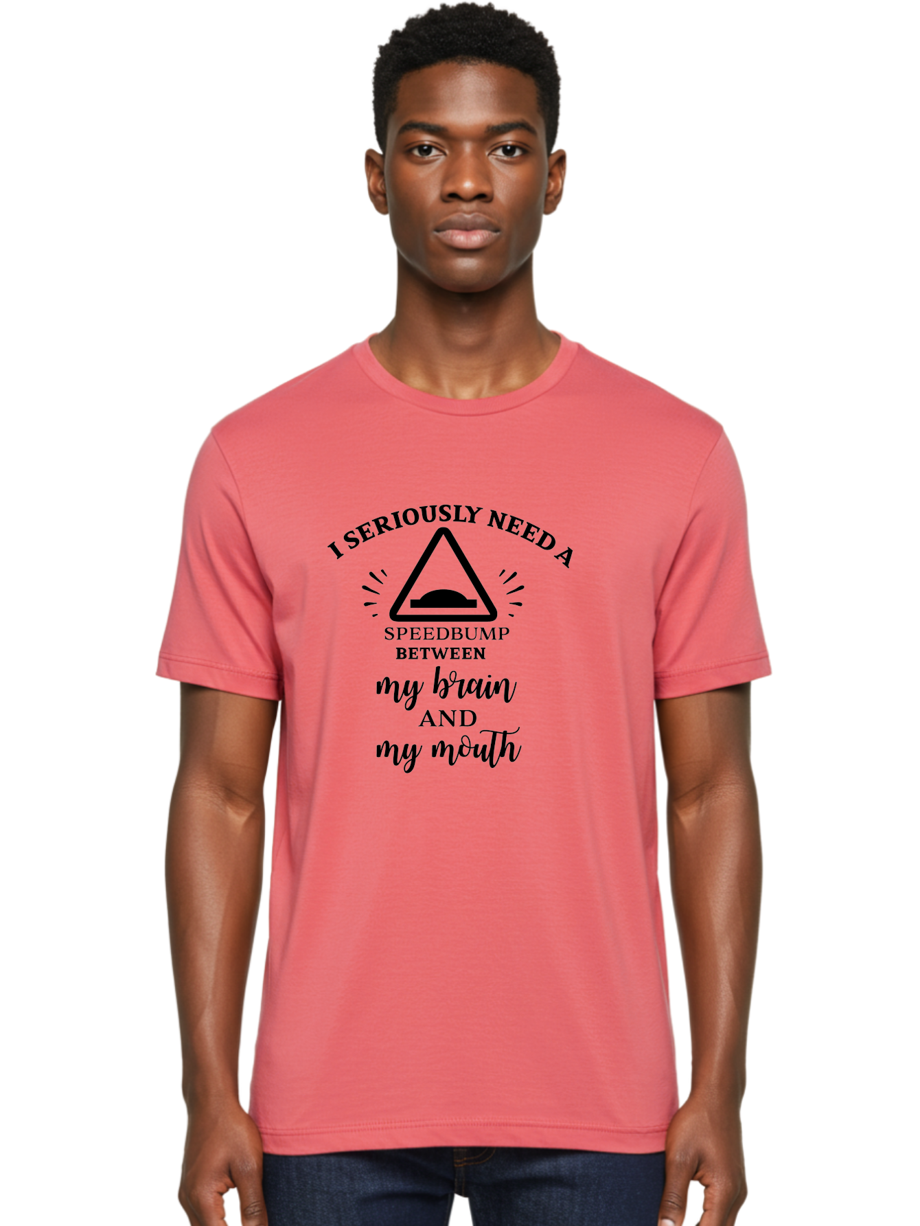 Speedbump Men'S Graphic Tee, 100% Cotton, Comfortable Casual Summer Wear, Machine Washable, Funny Quote, Humorous Saying, Sarcastic Humor, Witty Remark, Caution Sign, Speedbump, Brain And Mouth, Clever Phrase, Tongue-In-Cheek Humor Aad191