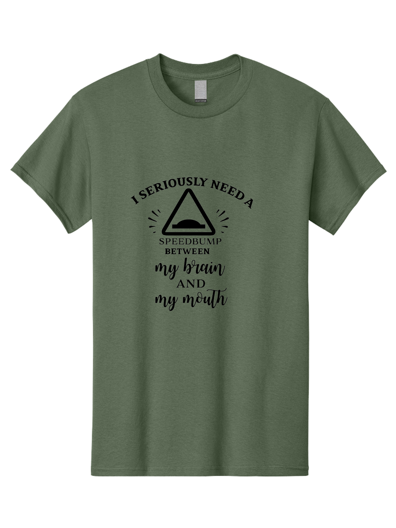 Speedbump Men'S Graphic Tee, 100% Cotton, Comfortable Casual Summer Wear, Machine Washable, Funny Quote, Humorous Saying, Sarcastic Humor, Witty Remark, Caution Sign, Speedbump, Brain And Mouth, Clever Phrase, Tongue-In-Cheek Humor Aad191