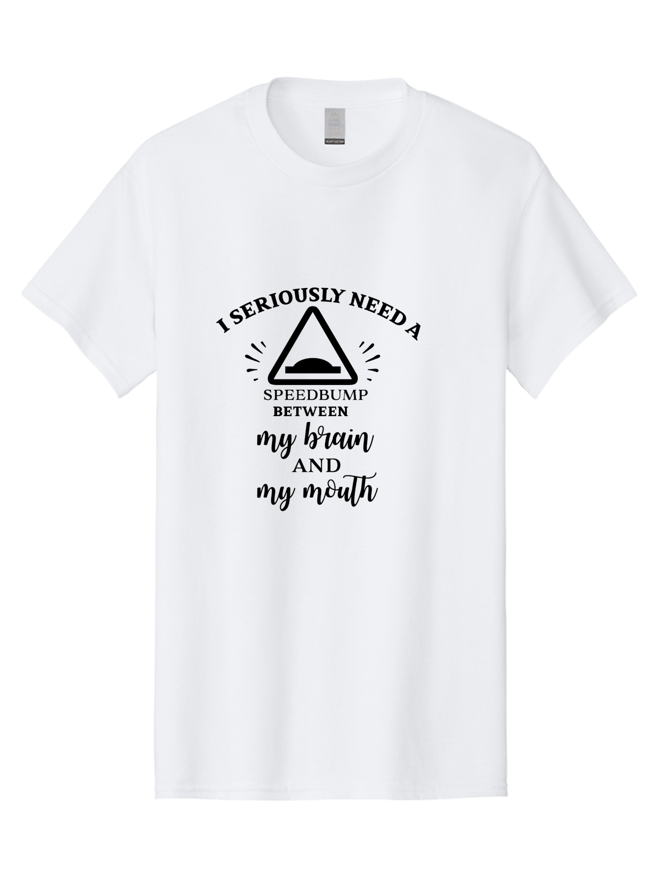 Speedbump Men'S Graphic Tee, 100% Cotton, Comfortable Casual Summer Wear, Machine Washable, Funny Quote, Humorous Saying, Sarcastic Humor, Witty Remark, Caution Sign, Speedbump, Brain And Mouth, Clever Phrase, Tongue-In-Cheek Humor Aad191