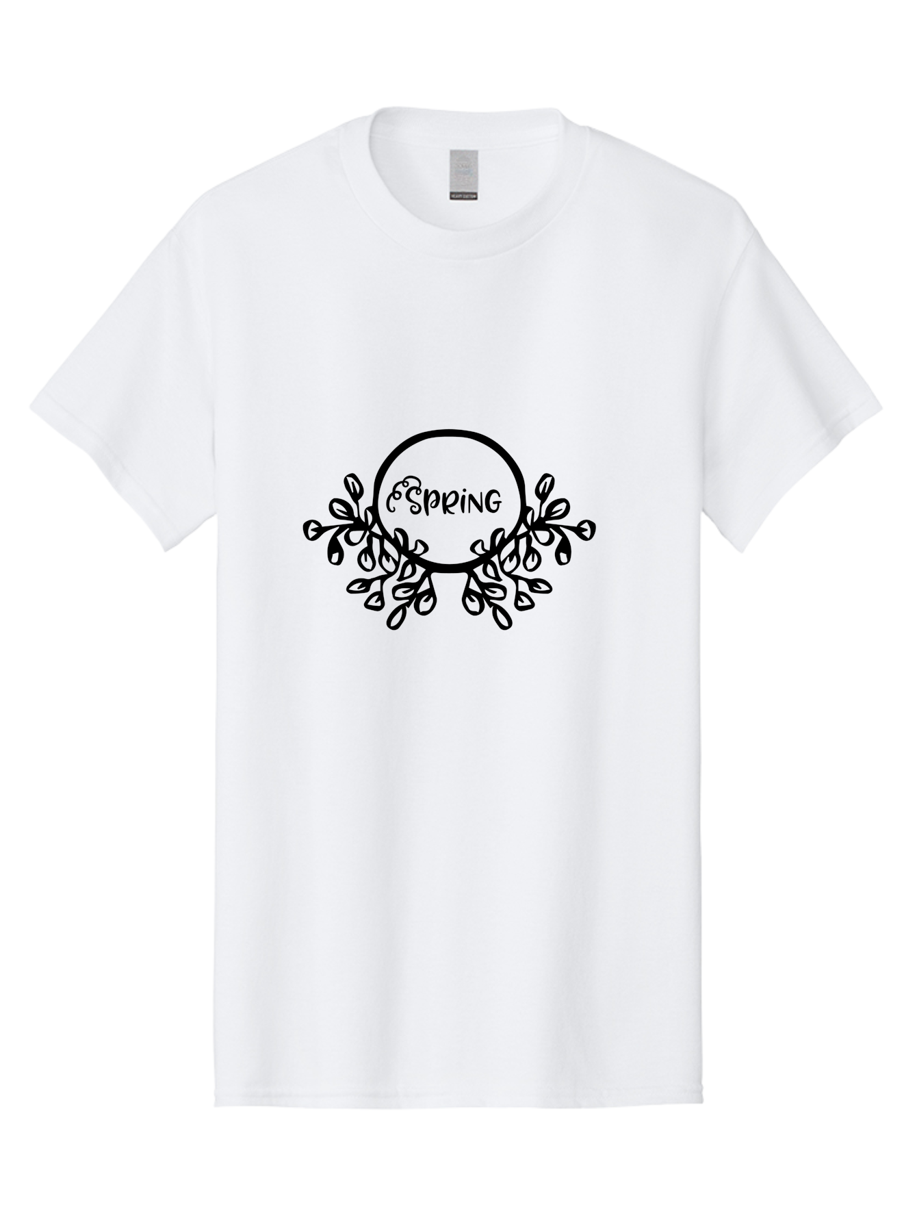 Spring Men'S Graphic Tee, 100% Cotton, Comfortable Casual Summer Wear, Machine Washable, Spring Season, Floral Wreath, Blooming Flowers, Black Outline, Whimsical Design, Seasonal Theme, Nature-Inspired Art, Springtime Vibes Aad192