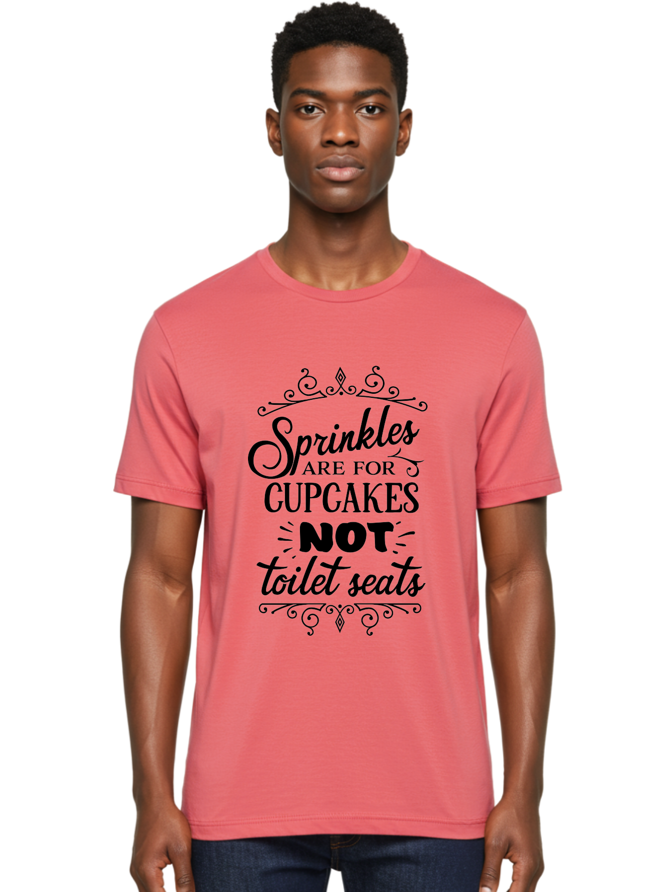 Sprinkles-Are-For-Cupcakes-Not-Toilet-Seats Men'S Graphic Tee, 100% Cotton, Comfortable Casual Summer Wear, Machine Washable, Funny Quote, Quirky Humor, Bathroom Decor, Cupcake Love, Sprinkle Theme, Toilet Humor, Cute Sign, Baking Humor, Aad193