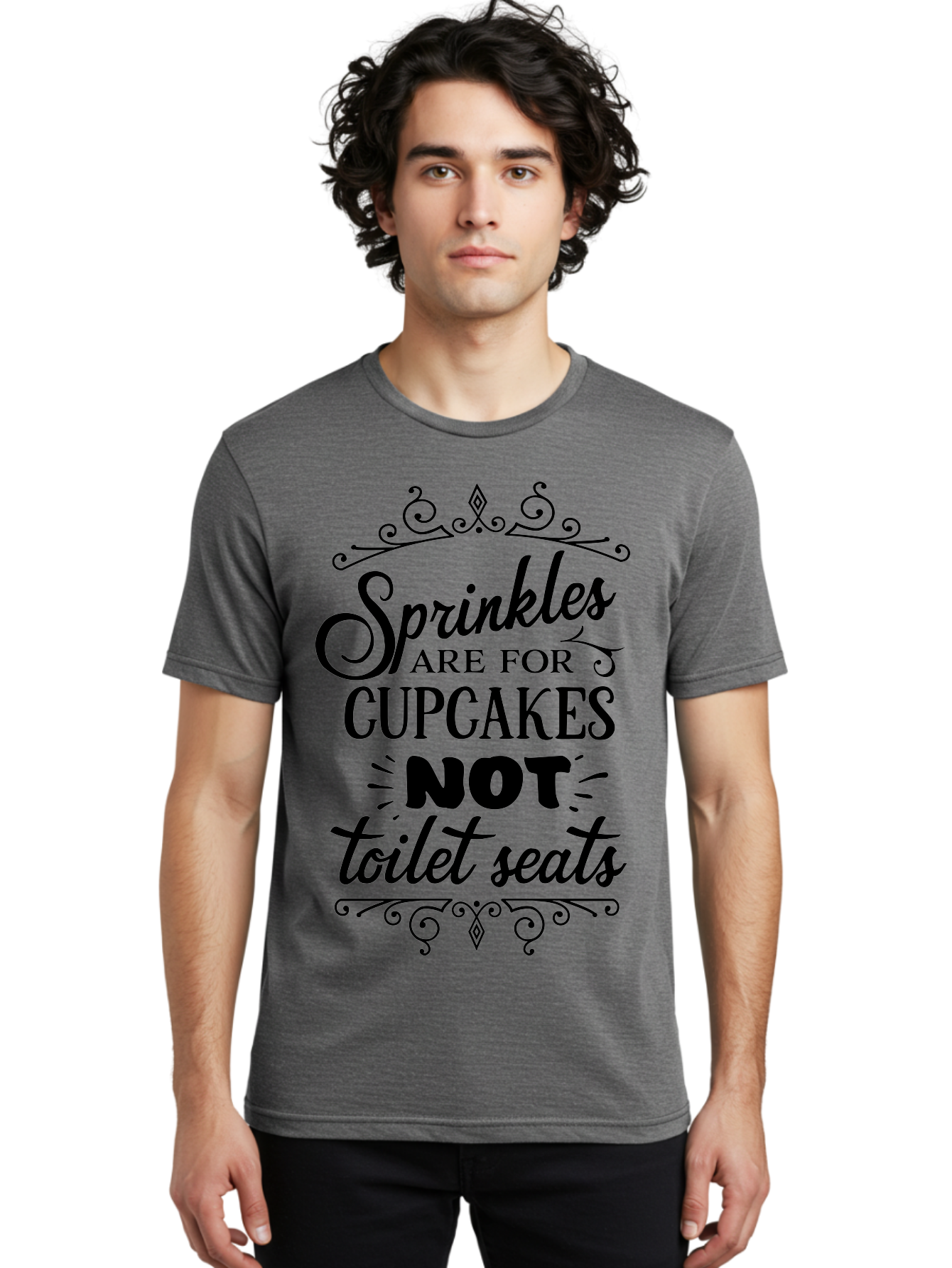 Sprinkles-Are-For-Cupcakes-Not-Toilet-Seats Men'S Graphic Tee, 100% Cotton, Comfortable Casual Summer Wear, Machine Washable, Funny Quote, Quirky Humor, Bathroom Decor, Cupcake Love, Sprinkle Theme, Toilet Humor, Cute Sign, Baking Humor, Aad193