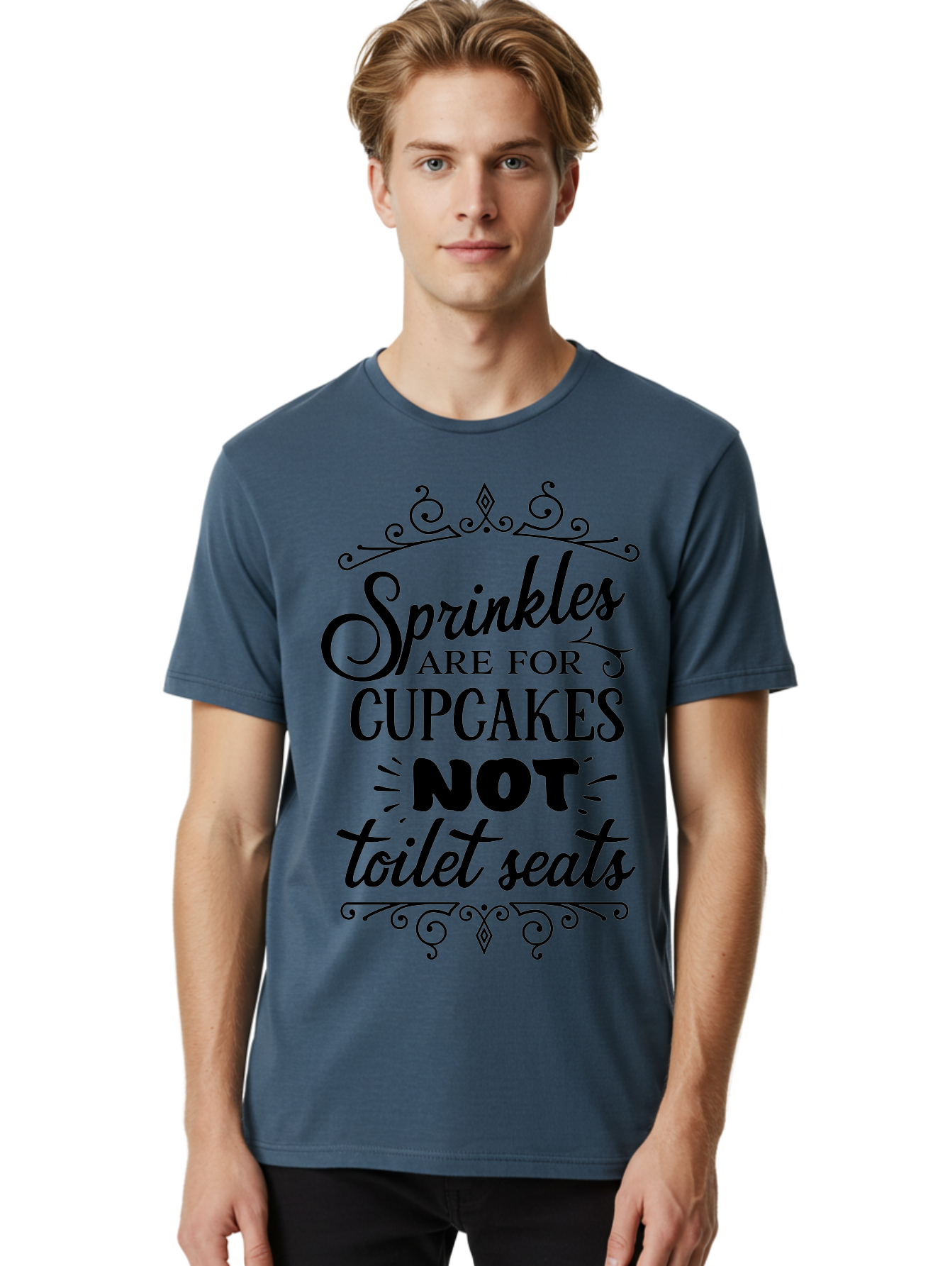 Sprinkles-Are-For-Cupcakes-Not-Toilet-Seats Men'S Graphic Tee, 100% Cotton, Comfortable Casual Summer Wear, Machine Washable, Funny Quote, Quirky Humor, Bathroom Decor, Cupcake Love, Sprinkle Theme, Toilet Humor, Cute Sign, Baking Humor, Aad193