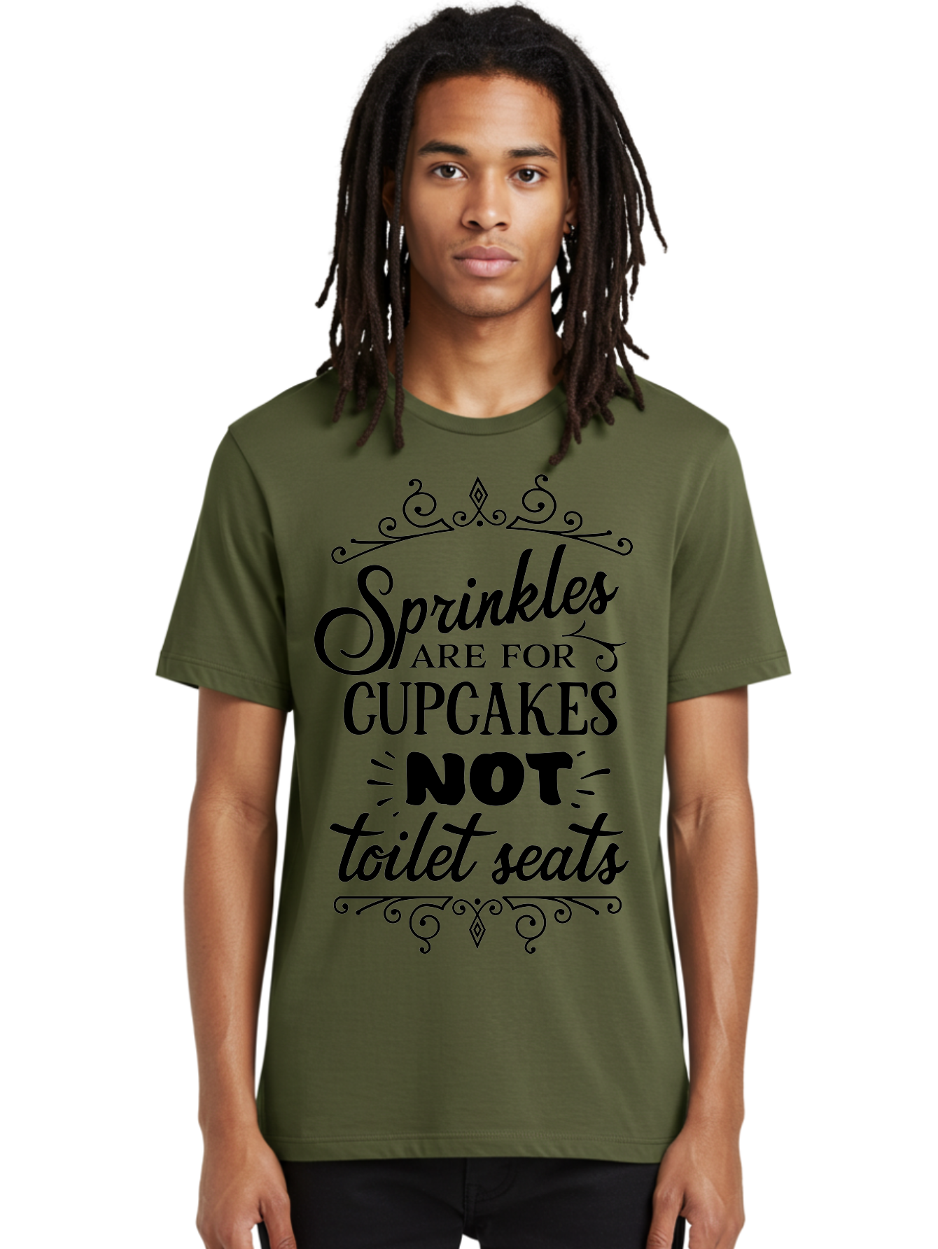 Sprinkles-Are-For-Cupcakes-Not-Toilet-Seats Men'S Graphic Tee, 100% Cotton, Comfortable Casual Summer Wear, Machine Washable, Funny Quote, Quirky Humor, Bathroom Decor, Cupcake Love, Sprinkle Theme, Toilet Humor, Cute Sign, Baking Humor, Aad193