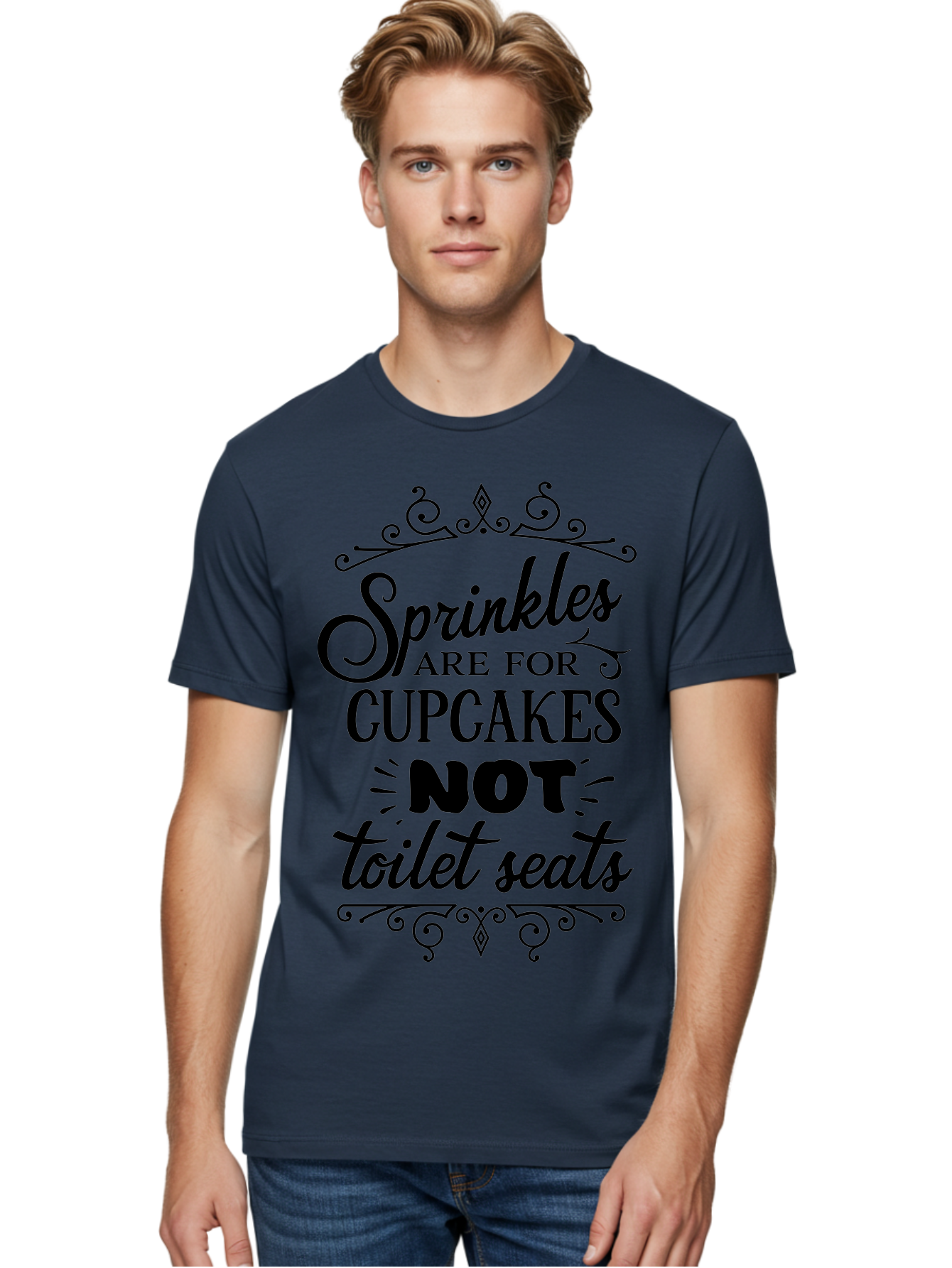 Sprinkles-Are-For-Cupcakes-Not-Toilet-Seats Men'S Graphic Tee, 100% Cotton, Comfortable Casual Summer Wear, Machine Washable, Funny Quote, Quirky Humor, Bathroom Decor, Cupcake Love, Sprinkle Theme, Toilet Humor, Cute Sign, Baking Humor, Aad193