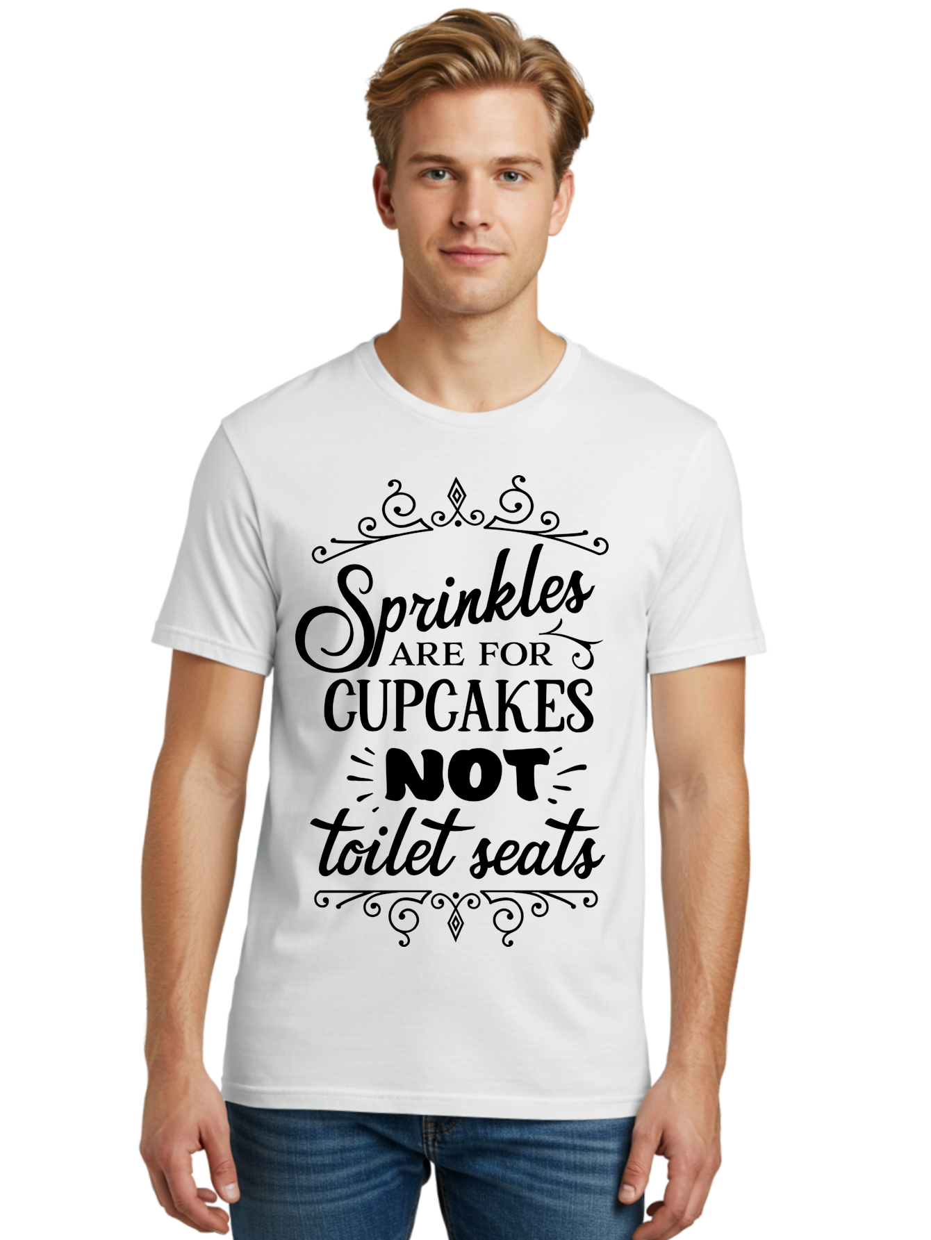 Sprinkles-Are-For-Cupcakes-Not-Toilet-Seats Men'S Graphic Tee, 100% Cotton, Comfortable Casual Summer Wear, Machine Washable, Funny Quote, Quirky Humor, Bathroom Decor, Cupcake Love, Sprinkle Theme, Toilet Humor, Cute Sign, Baking Humor, Aad193