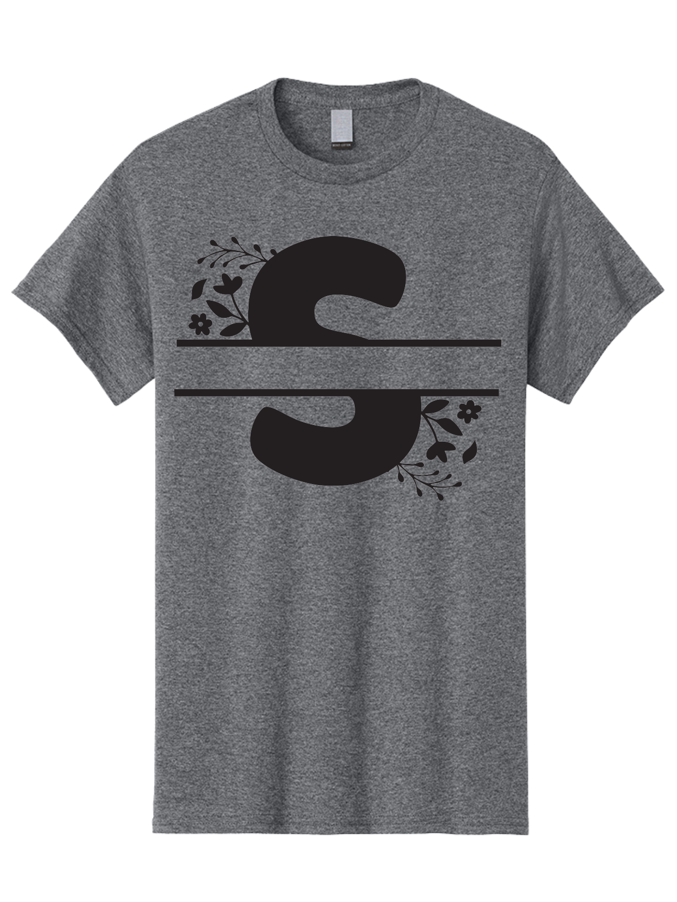 Ss-Floral-Design Men'S Graphic Tee, 100% Cotton, Comfortable Casual Summer Wear, Machine Washable, Floral Design, Double S, Black Letters, Leafy Vines, Flowers, Elegant Typography, Decorative Elements, S Lettering Aad194