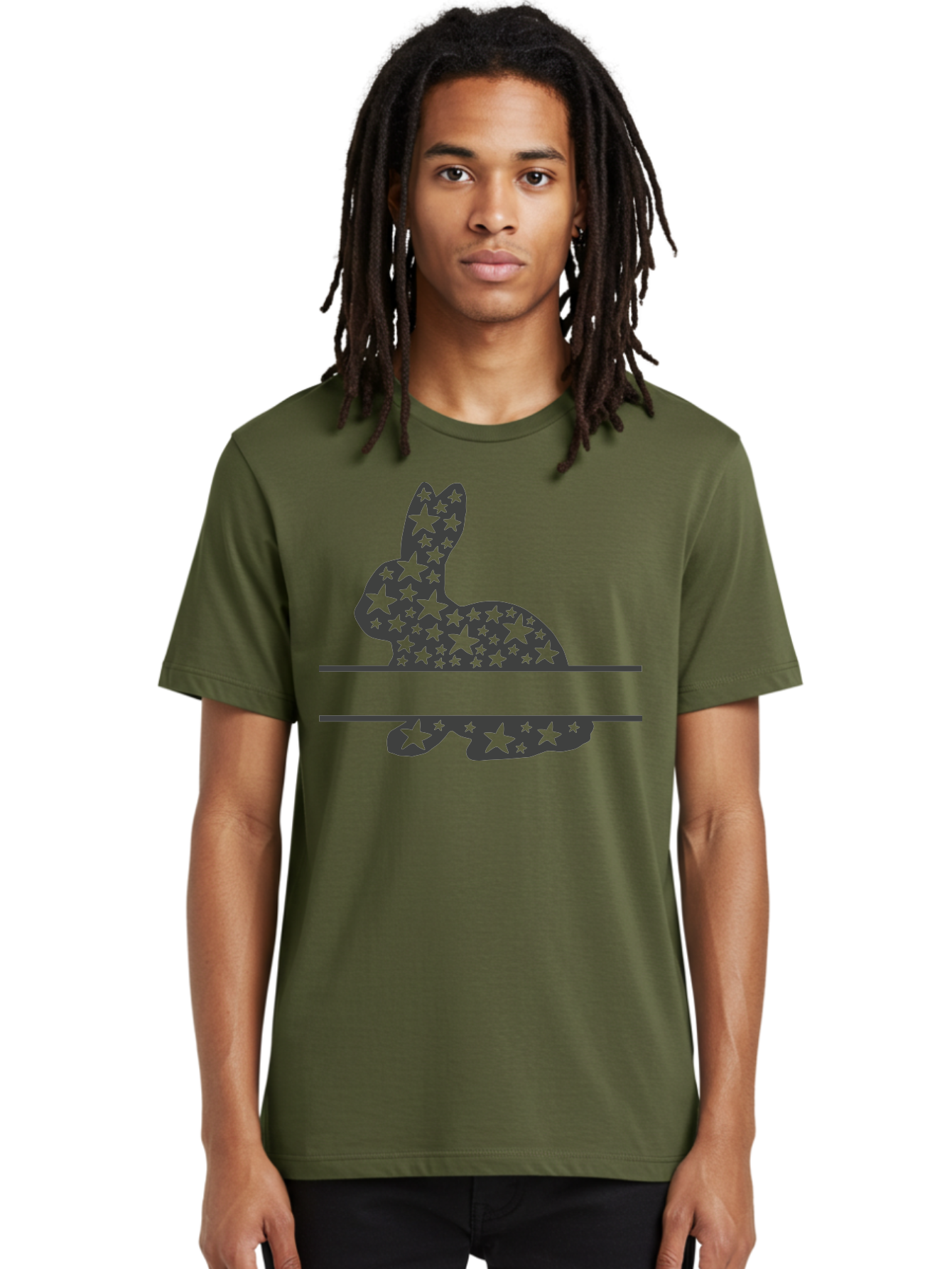 Star-Bunny Men'S Graphic Tee, 100% Cotton, Comfortable Casual Summer Wear, Machine Washable, Rabbit Silhouette, Decorative Stars, Minimalist Design, Modern Art, Artistic Expression, Star Pattern, Cute Rabbit Aad195