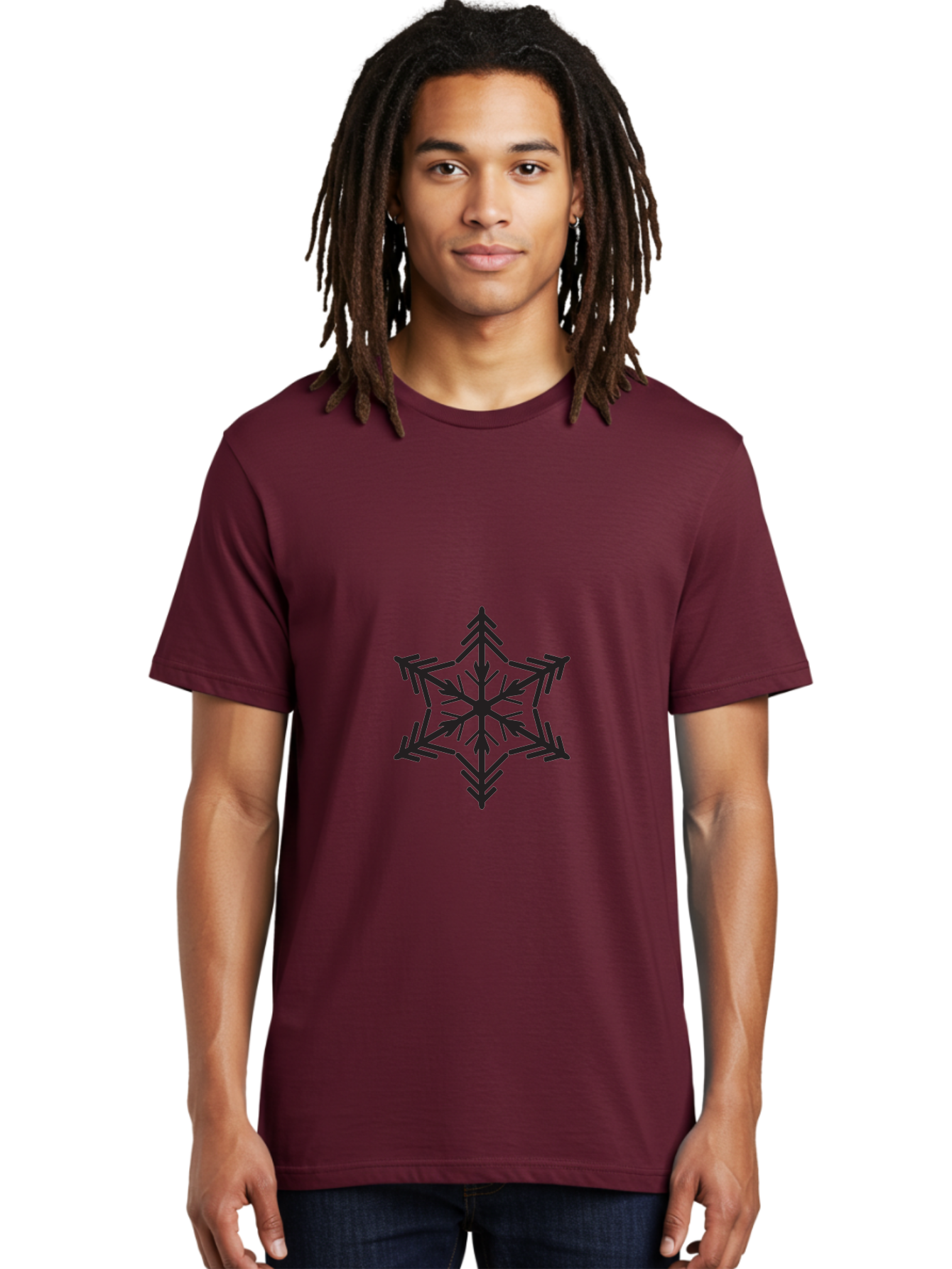 Star-Logo Men'S Graphic Tee, 100% Cotton, Comfortable Casual Summer Wear, Machine Washable, Geometric Shape, Snowflake Design, Symmetrical Pattern, Abstract Art, Modern Graphics, Minimalist Style, Decorative Element, Intricate Details Aad196