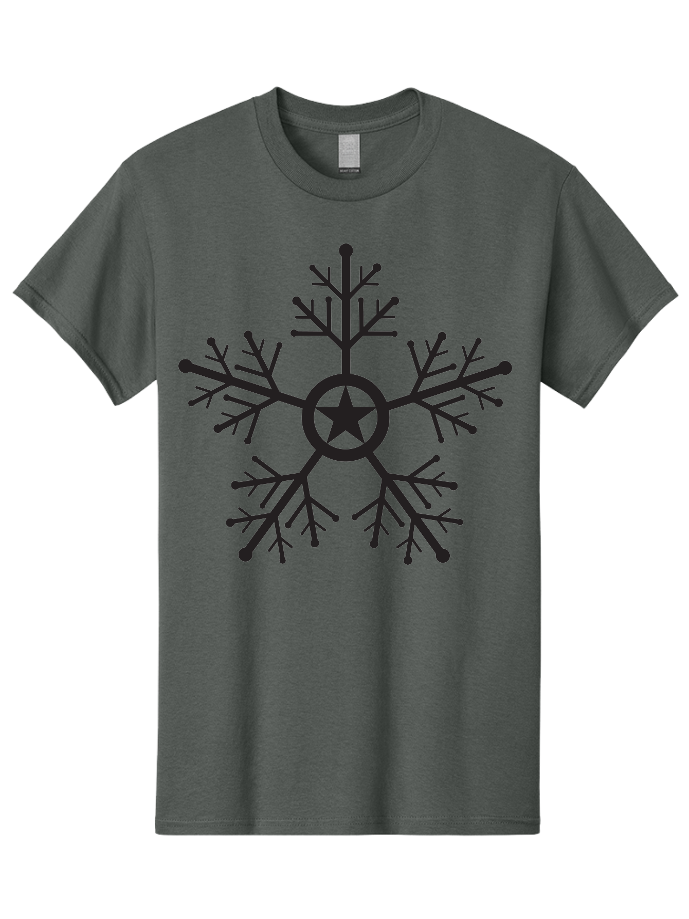 Star-Snowflake Men'S Graphic Tee, 100% Cotton, Comfortable Casual Summer Wear, Machine Washable, Snowflake With Star, Festive Design, Winter Symbol, Holiday Theme, Black Silhouette, Intricate Pattern, Frosty Decoration Aad197