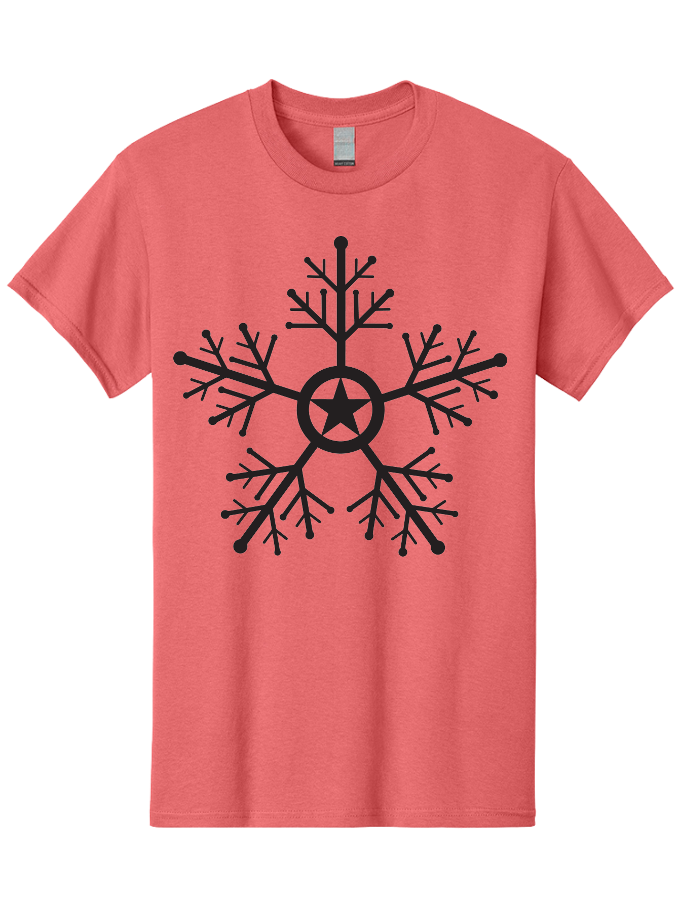 Star-Snowflake Men'S Graphic Tee, 100% Cotton, Comfortable Casual Summer Wear, Machine Washable, Snowflake With Star, Festive Design, Winter Symbol, Holiday Theme, Black Silhouette, Intricate Pattern, Frosty Decoration Aad197