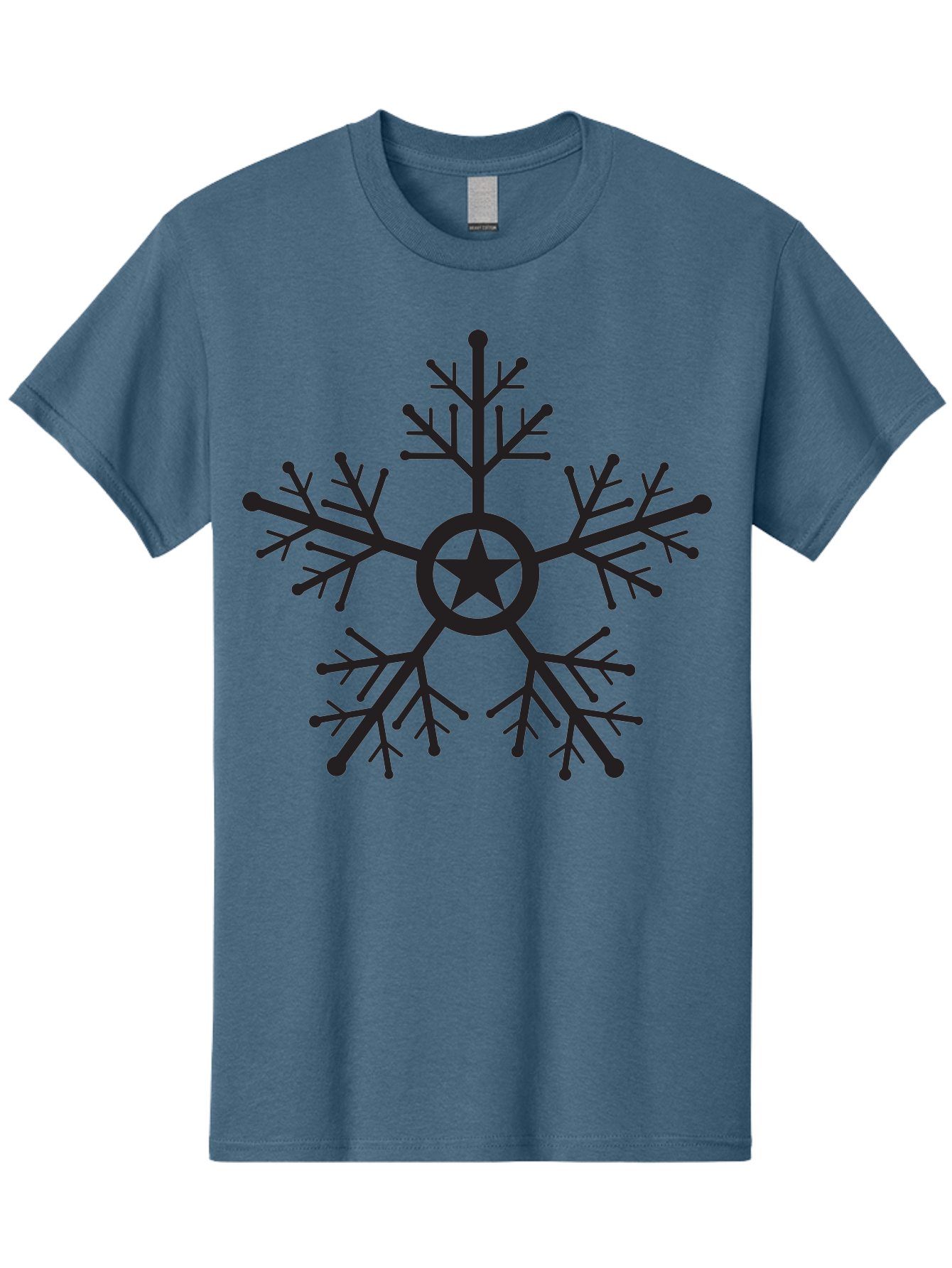 Star-Snowflake Men'S Graphic Tee, 100% Cotton, Comfortable Casual Summer Wear, Machine Washable, Snowflake With Star, Festive Design, Winter Symbol, Holiday Theme, Black Silhouette, Intricate Pattern, Frosty Decoration Aad197