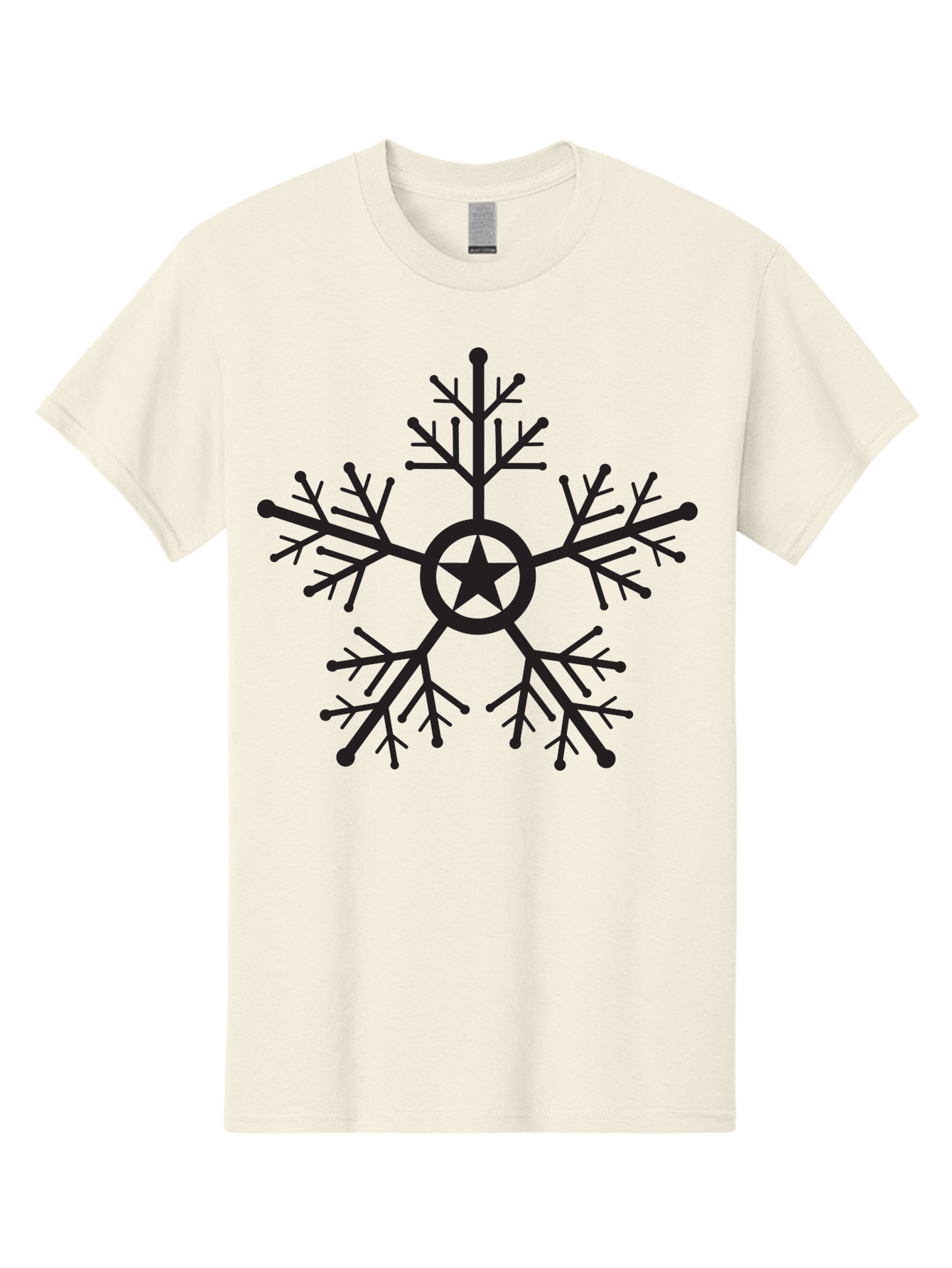 Star-Snowflake Men'S Graphic Tee, 100% Cotton, Comfortable Casual Summer Wear, Machine Washable, Snowflake With Star, Festive Design, Winter Symbol, Holiday Theme, Black Silhouette, Intricate Pattern, Frosty Decoration Aad197