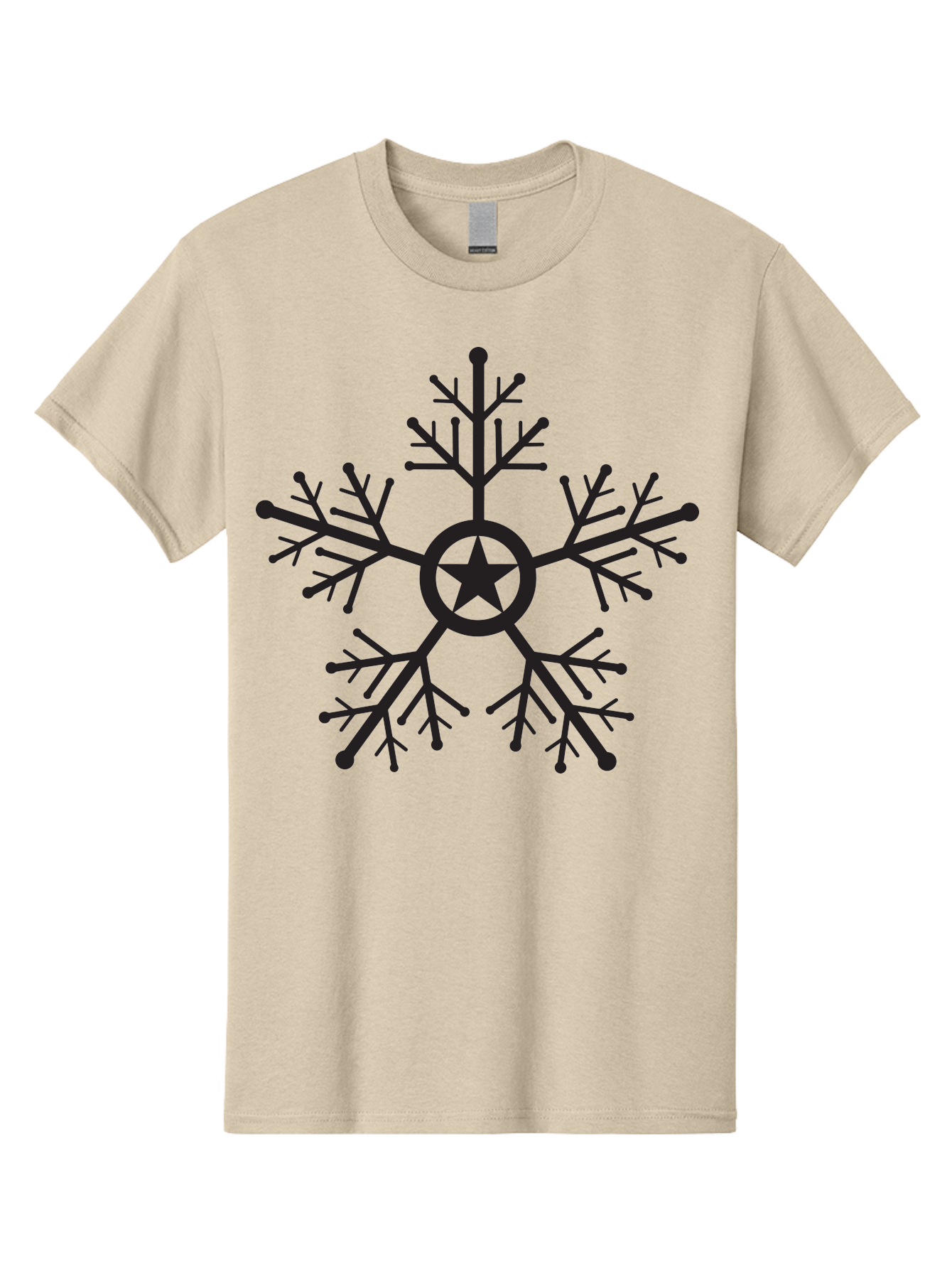 Star-Snowflake Men'S Graphic Tee, 100% Cotton, Comfortable Casual Summer Wear, Machine Washable, Snowflake With Star, Festive Design, Winter Symbol, Holiday Theme, Black Silhouette, Intricate Pattern, Frosty Decoration Aad197