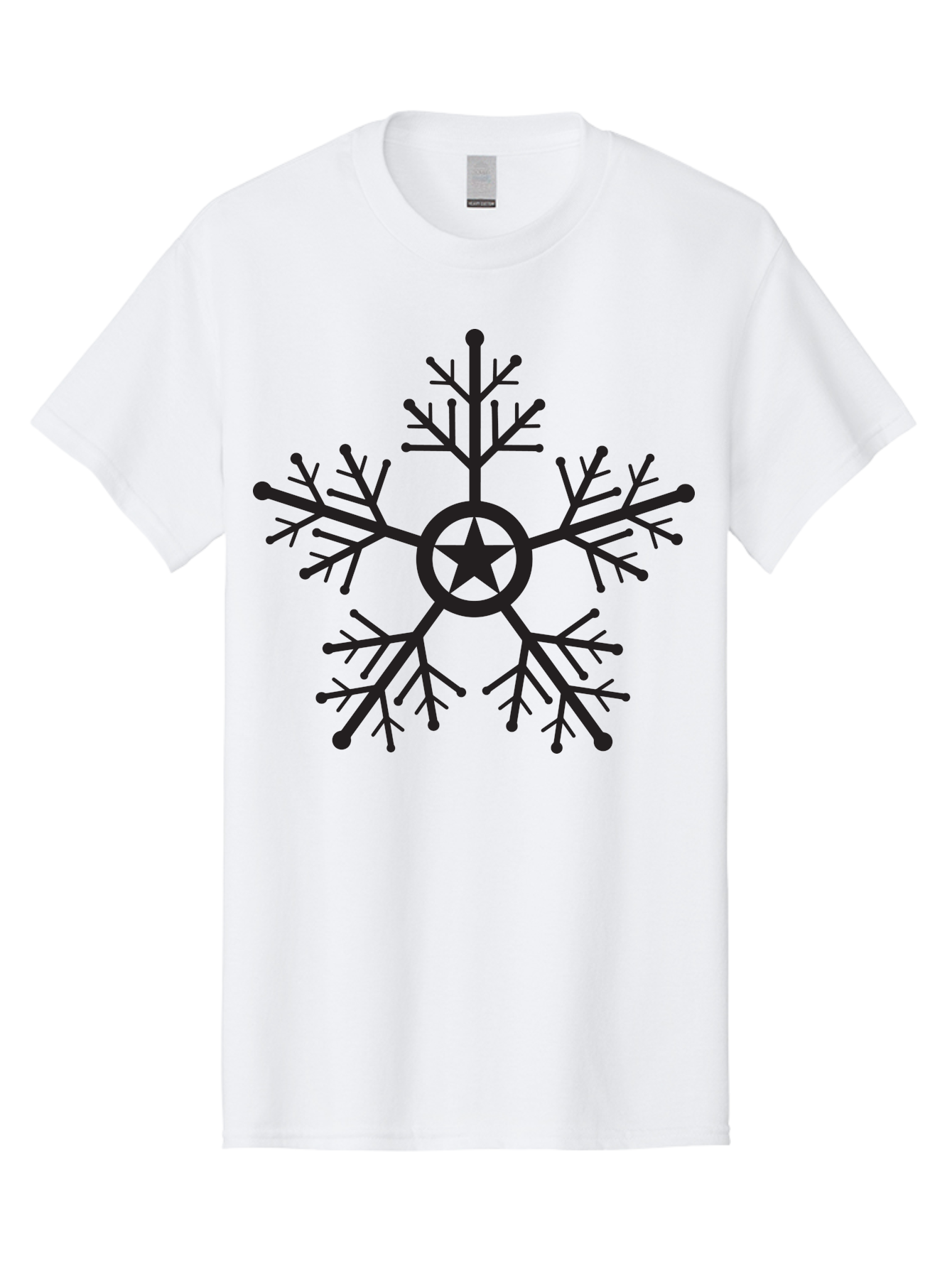Star-Snowflake Men'S Graphic Tee, 100% Cotton, Comfortable Casual Summer Wear, Machine Washable, Snowflake With Star, Festive Design, Winter Symbol, Holiday Theme, Black Silhouette, Intricate Pattern, Frosty Decoration Aad197