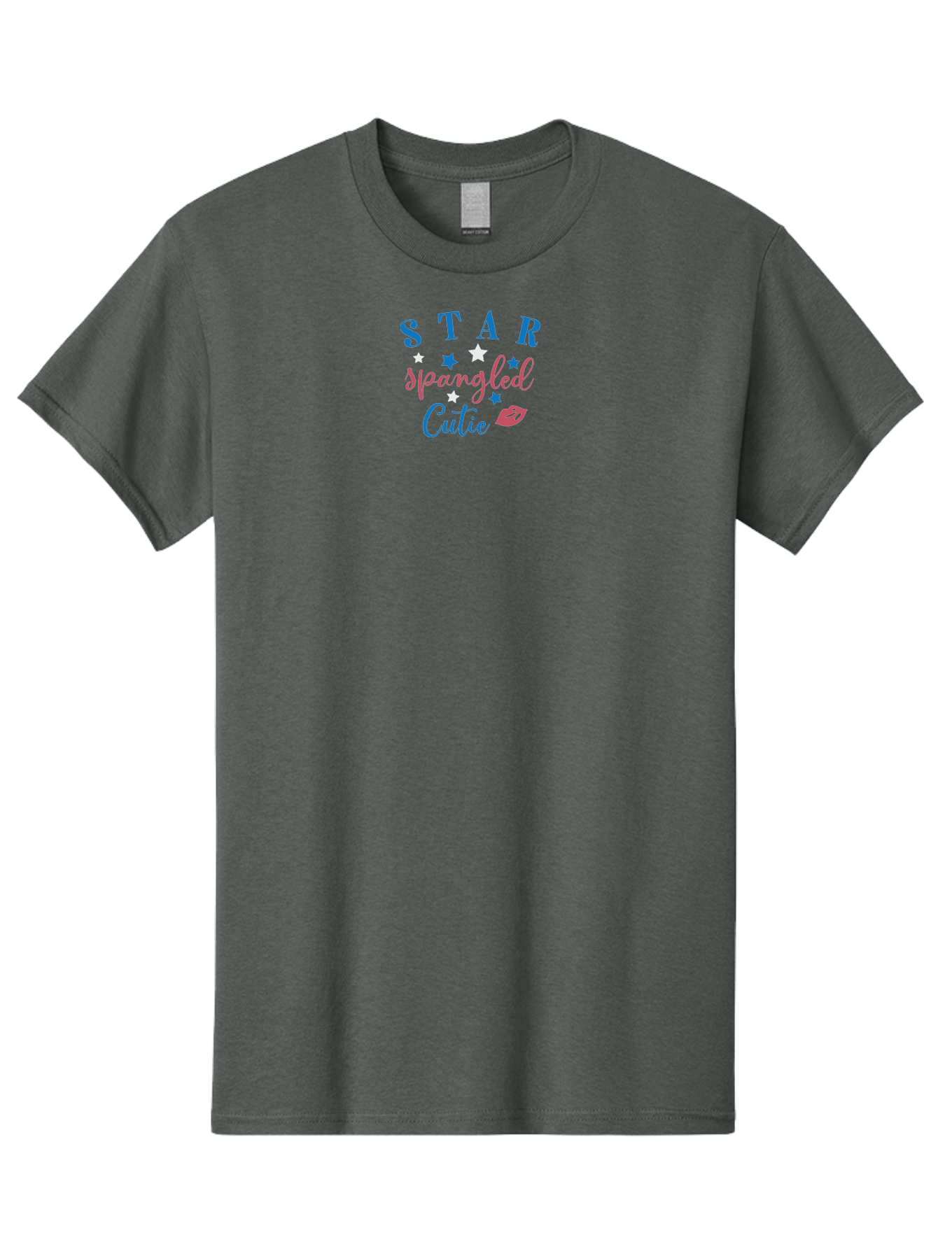 Star-Spangled-Cutie Men'S Graphic Tee, 100% Cotton, Comfortable Casual Summer Wear, Machine Washable, Star Spangled Cutie, Cute Typography, Blue And Pink Text, Pink Lips, Star Graphics, Feminine Design, Playful Font, Whimsical Elements, Aad198
