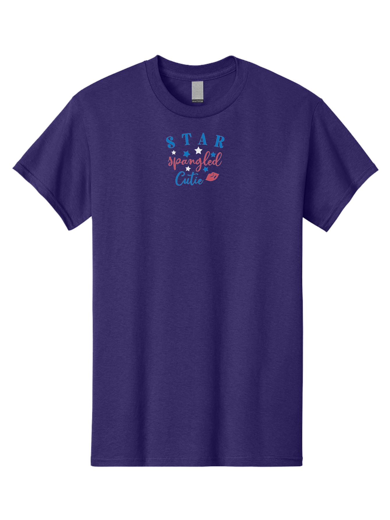 Star-Spangled-Cutie Men'S Graphic Tee, 100% Cotton, Comfortable Casual Summer Wear, Machine Washable, Star Spangled Cutie, Cute Typography, Blue And Pink Text, Pink Lips, Star Graphics, Feminine Design, Playful Font, Whimsical Elements, Aad198