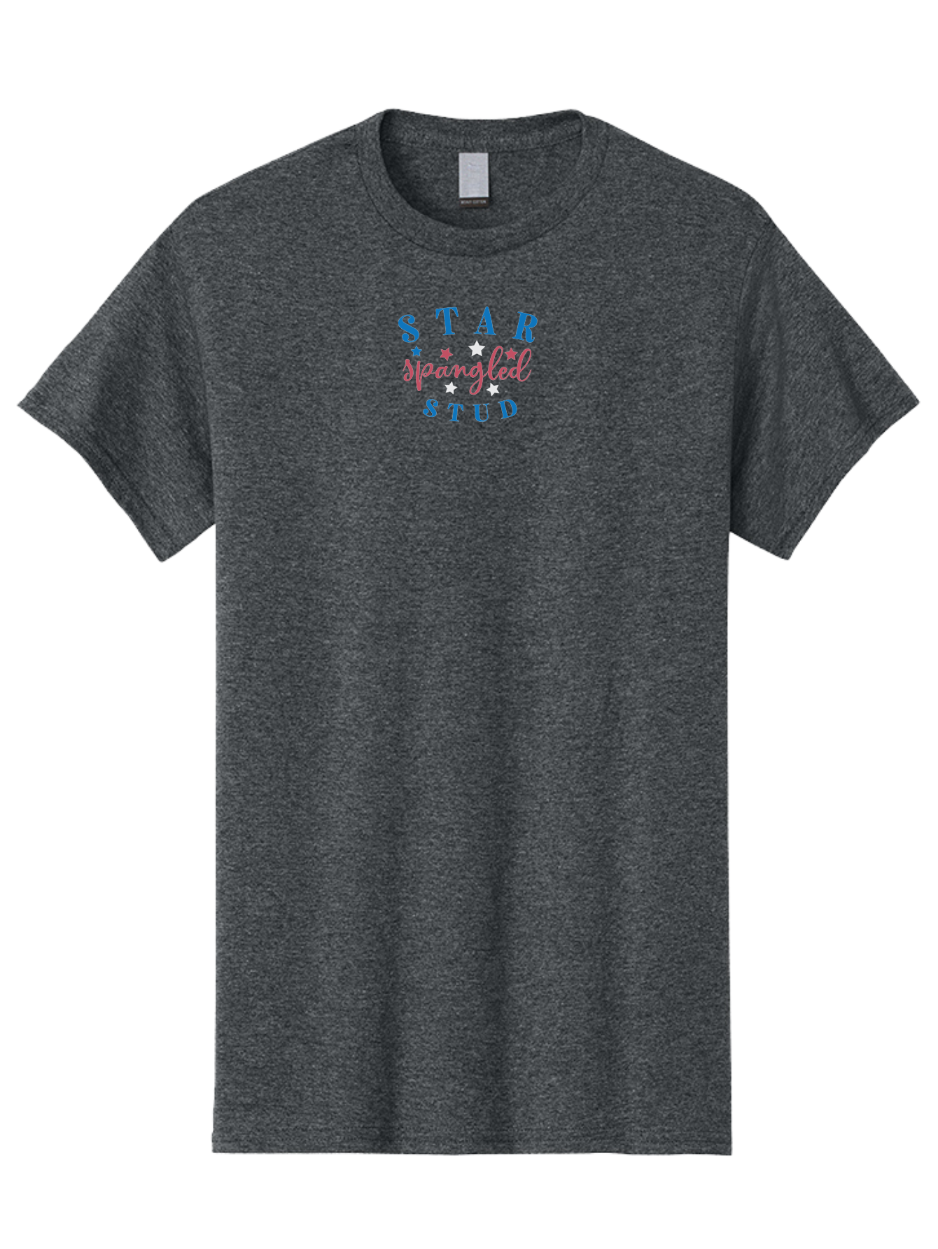 Star-Spangled-Stud Men'S Graphic Tee, 100% Cotton, Comfortable Casual Summer Wear, Machine Washable, Star Spangled Stud, Bold Typography, Blue And Pink Text, White And Pink Stars, Festive Design, Celebratory Theme, Inspirational Quote, Aad199