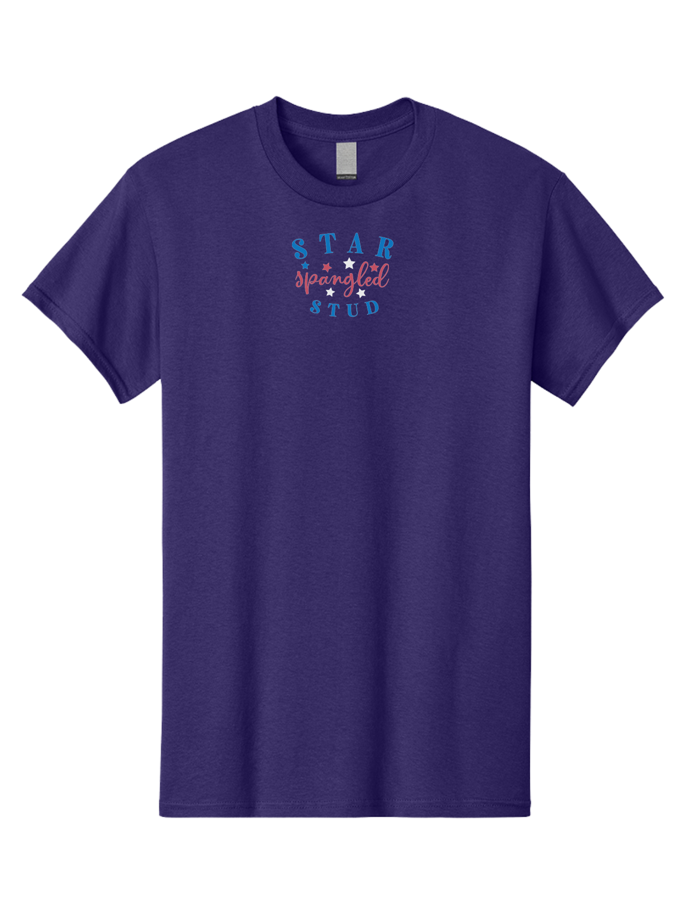 Star-Spangled-Stud Men'S Graphic Tee, 100% Cotton, Comfortable Casual Summer Wear, Machine Washable, Star Spangled Stud, Bold Typography, Blue And Pink Text, White And Pink Stars, Festive Design, Celebratory Theme, Inspirational Quote, Aad199