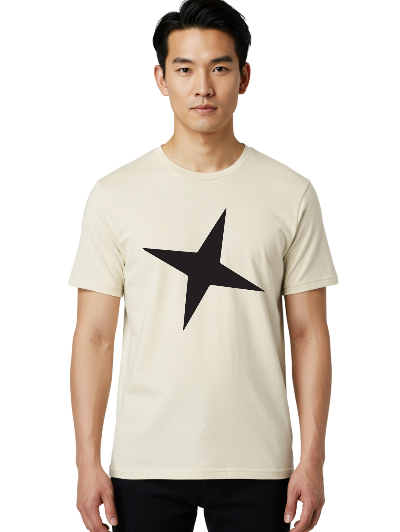 Star Men'S Graphic Tee, 100% Cotton, Comfortable Casual Summer Wear, Machine Washable, Simple Star, Black Silhouette, Five-Pointed Star, Minimalist Design, Bold Shape, Graphic Icon, Celestial Symbol Aad200