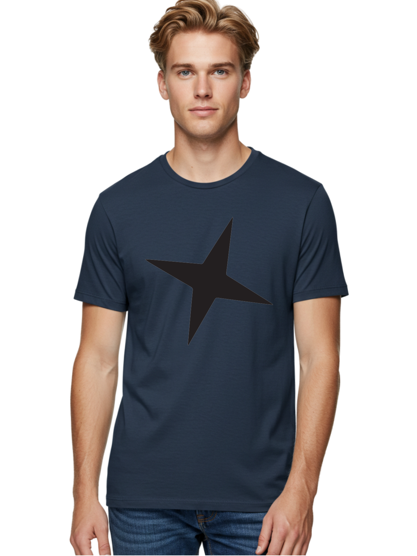 Star Men'S Graphic Tee, 100% Cotton, Comfortable Casual Summer Wear, Machine Washable, Simple Star, Black Silhouette, Five-Pointed Star, Minimalist Design, Bold Shape, Graphic Icon, Celestial Symbol Aad200