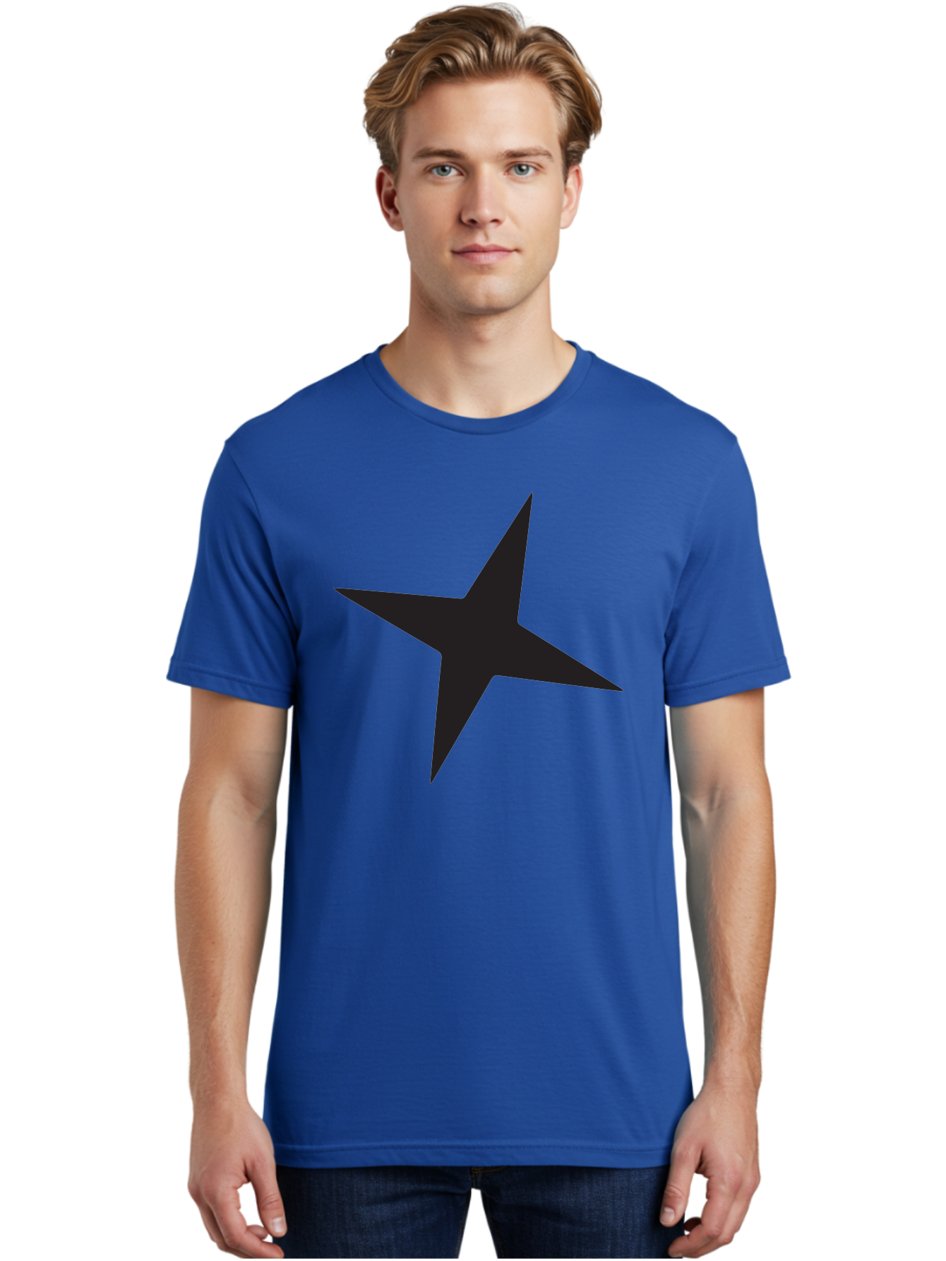 Star Men'S Graphic Tee, 100% Cotton, Comfortable Casual Summer Wear, Machine Washable, Simple Star, Black Silhouette, Five-Pointed Star, Minimalist Design, Bold Shape, Graphic Icon, Celestial Symbol Aad200