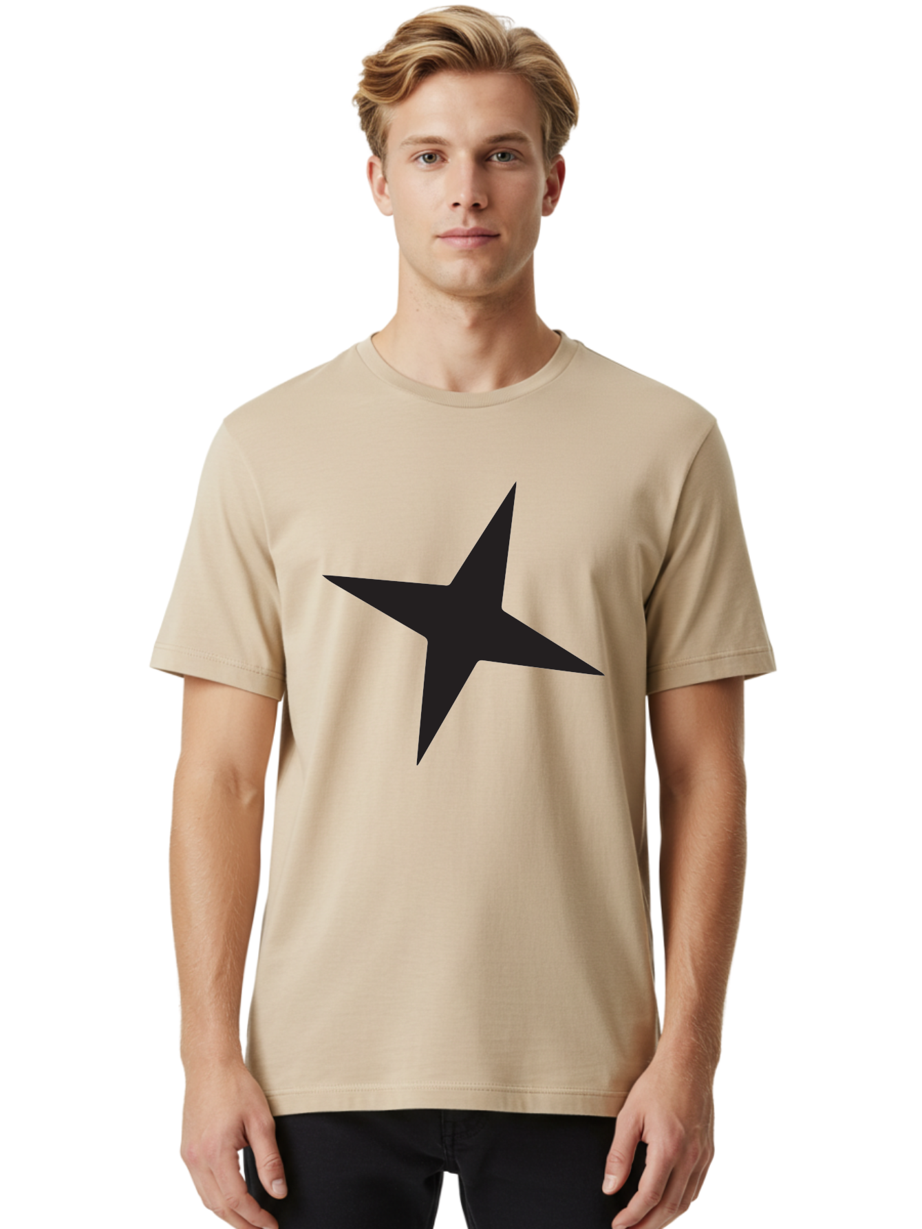 Star Men'S Graphic Tee, 100% Cotton, Comfortable Casual Summer Wear, Machine Washable, Simple Star, Black Silhouette, Five-Pointed Star, Minimalist Design, Bold Shape, Graphic Icon, Celestial Symbol Aad200