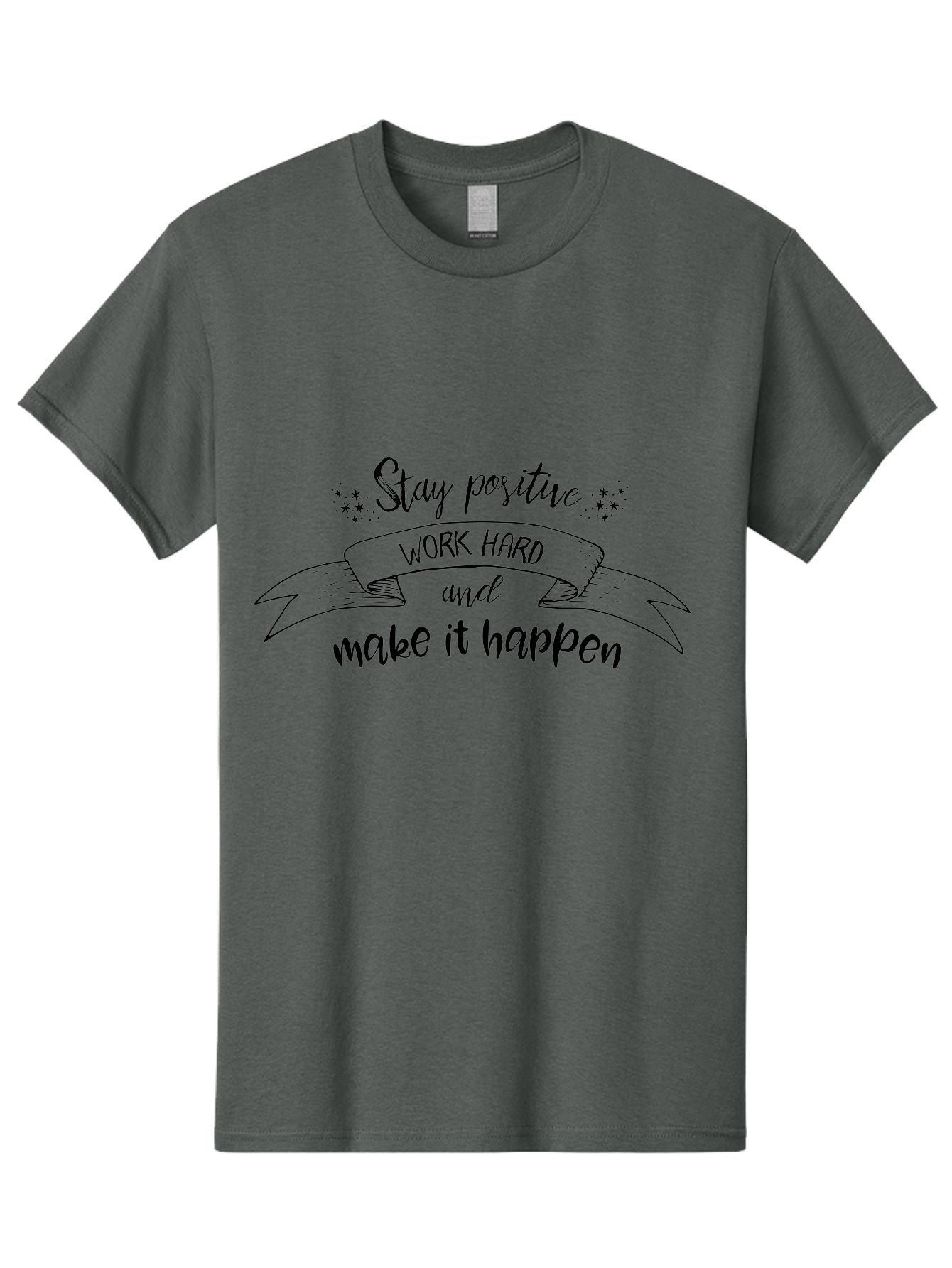 Stay-Positive-Work-Hard Men'S Graphic Tee, 100% Cotton, Comfortable Casual Summer Wear, Machine Washable, Motivational Quote, Inspirational Message, Stay Positive, Work Hard, Make It Happen, Success Mindset, Positive Vibes, Aad201