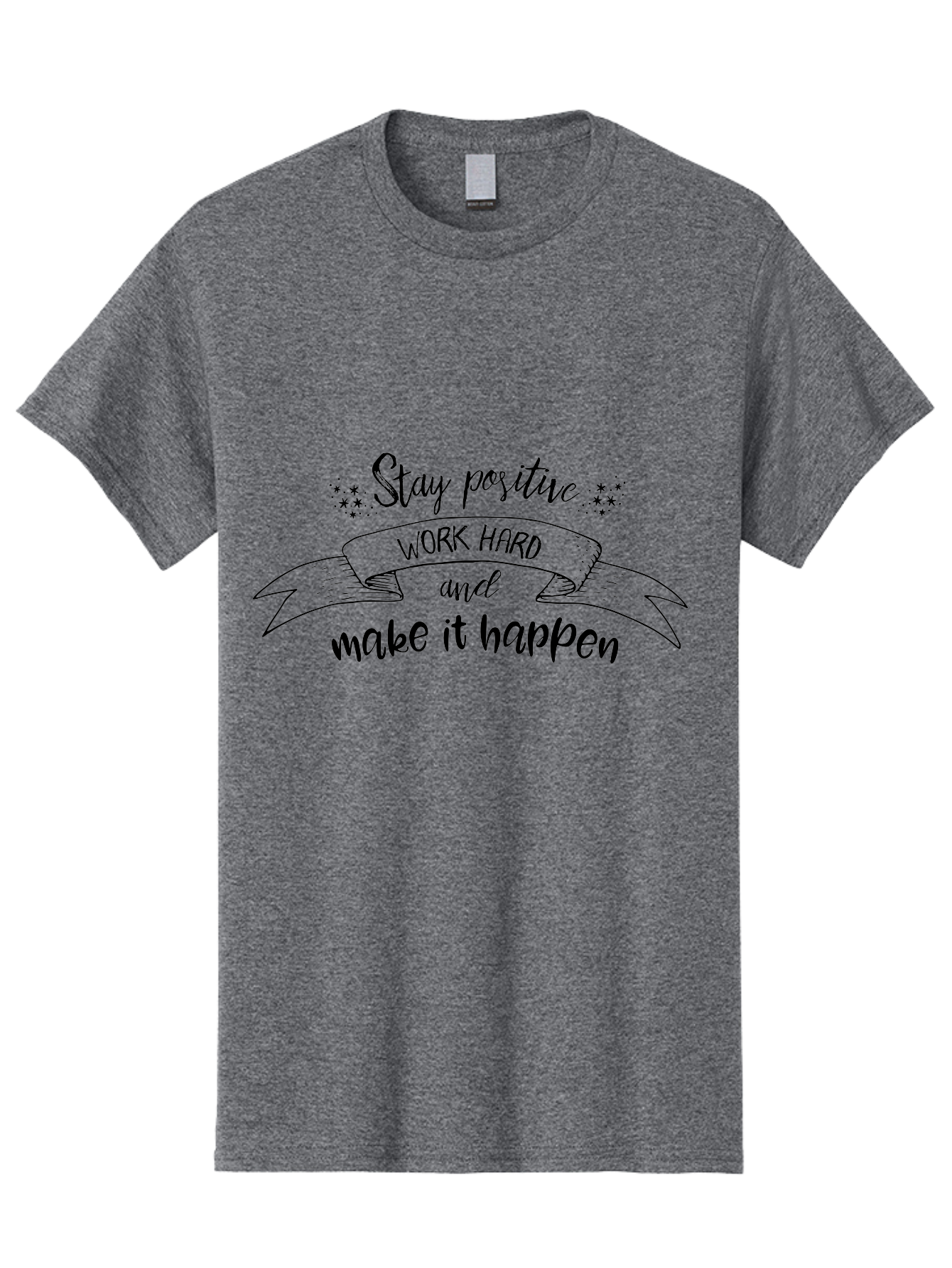 Stay-Positive-Work-Hard Men'S Graphic Tee, 100% Cotton, Comfortable Casual Summer Wear, Machine Washable, Motivational Quote, Inspirational Message, Stay Positive, Work Hard, Make It Happen, Success Mindset, Positive Vibes, Aad201