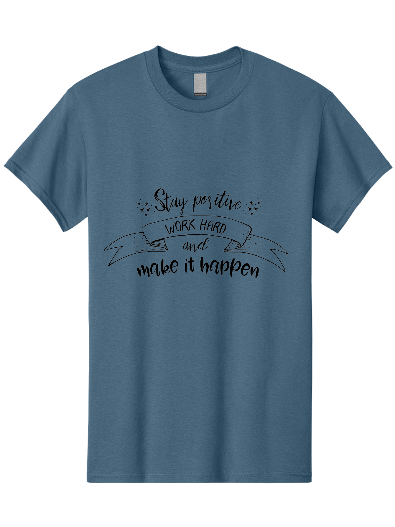 Stay-Positive-Work-Hard Men'S Graphic Tee, 100% Cotton, Comfortable Casual Summer Wear, Machine Washable, Motivational Quote, Inspirational Message, Stay Positive, Work Hard, Make It Happen, Success Mindset, Positive Vibes, Aad201