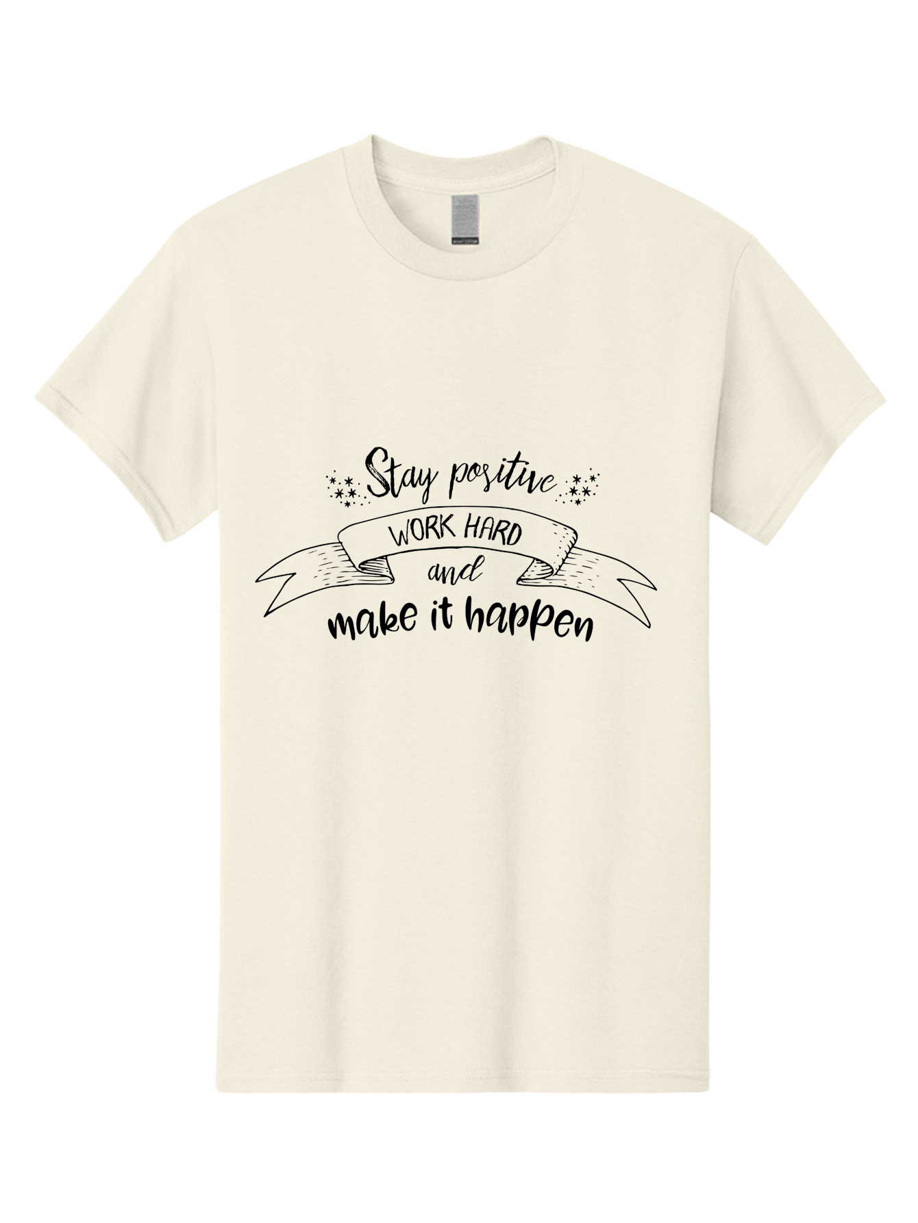Stay-Positive-Work-Hard Men'S Graphic Tee, 100% Cotton, Comfortable Casual Summer Wear, Machine Washable, Motivational Quote, Inspirational Message, Stay Positive, Work Hard, Make It Happen, Success Mindset, Positive Vibes, Aad201