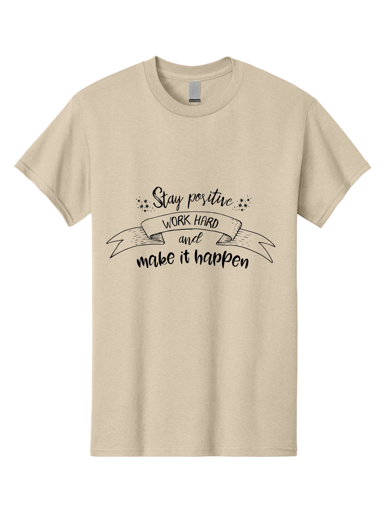 Stay-Positive-Work-Hard Men'S Graphic Tee, 100% Cotton, Comfortable Casual Summer Wear, Machine Washable, Motivational Quote, Inspirational Message, Stay Positive, Work Hard, Make It Happen, Success Mindset, Positive Vibes, Aad201