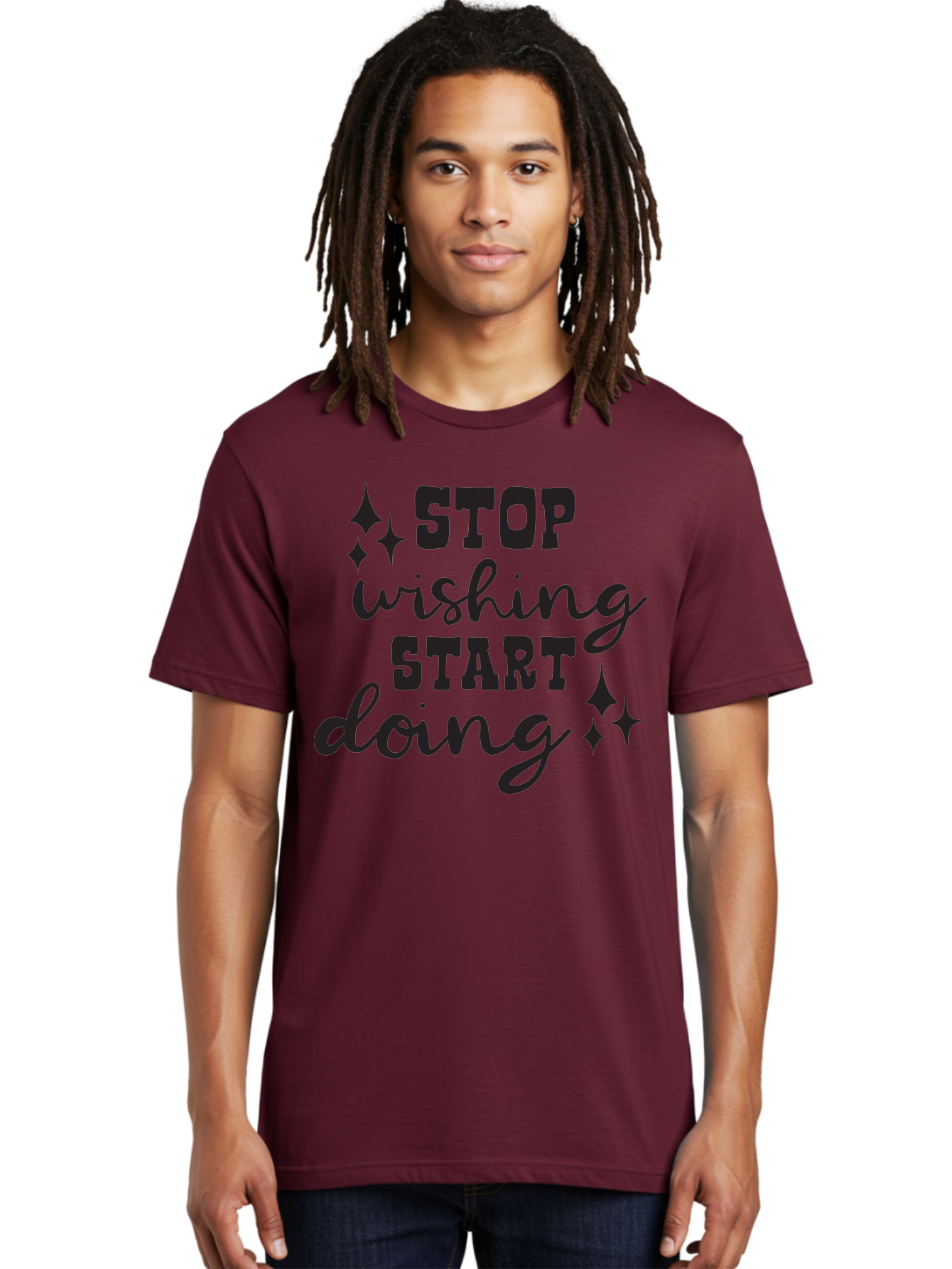 Stop-Wishing-Start-Doing Men'S Graphic Tee, 100% Cotton, Comfortable Casual Summer Wear, Machine Washable, Motivational Quote, Inspiration, Stop Wishing Start Doing, Goal Setting, Productivity Tips, Success Mindset, Positive Affirmation, Aad202