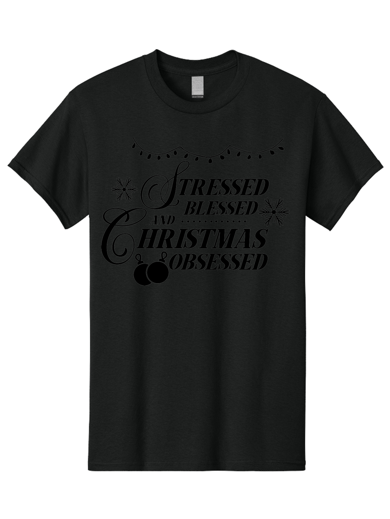 Stressed-Blessed-And-Christmas-Obsessed Men'S Graphic Tee, 100% Cotton, Comfortable Casual Summer Wear, Machine Washable, Christmas Quote, Holiday Phrase, Stressed Blessed And Christmas Obsessed, Festive Decorations, Christmas Ornaments, Aad204