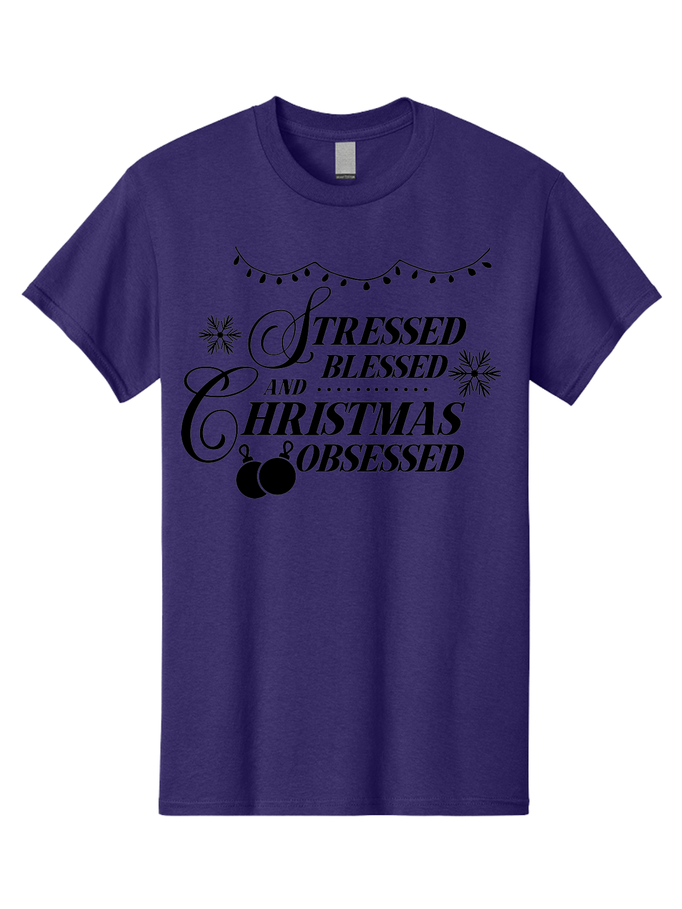 Stressed-Blessed-And-Christmas-Obsessed Men'S Graphic Tee, 100% Cotton, Comfortable Casual Summer Wear, Machine Washable, Christmas Quote, Holiday Phrase, Stressed Blessed And Christmas Obsessed, Festive Decorations, Christmas Ornaments, Aad204
