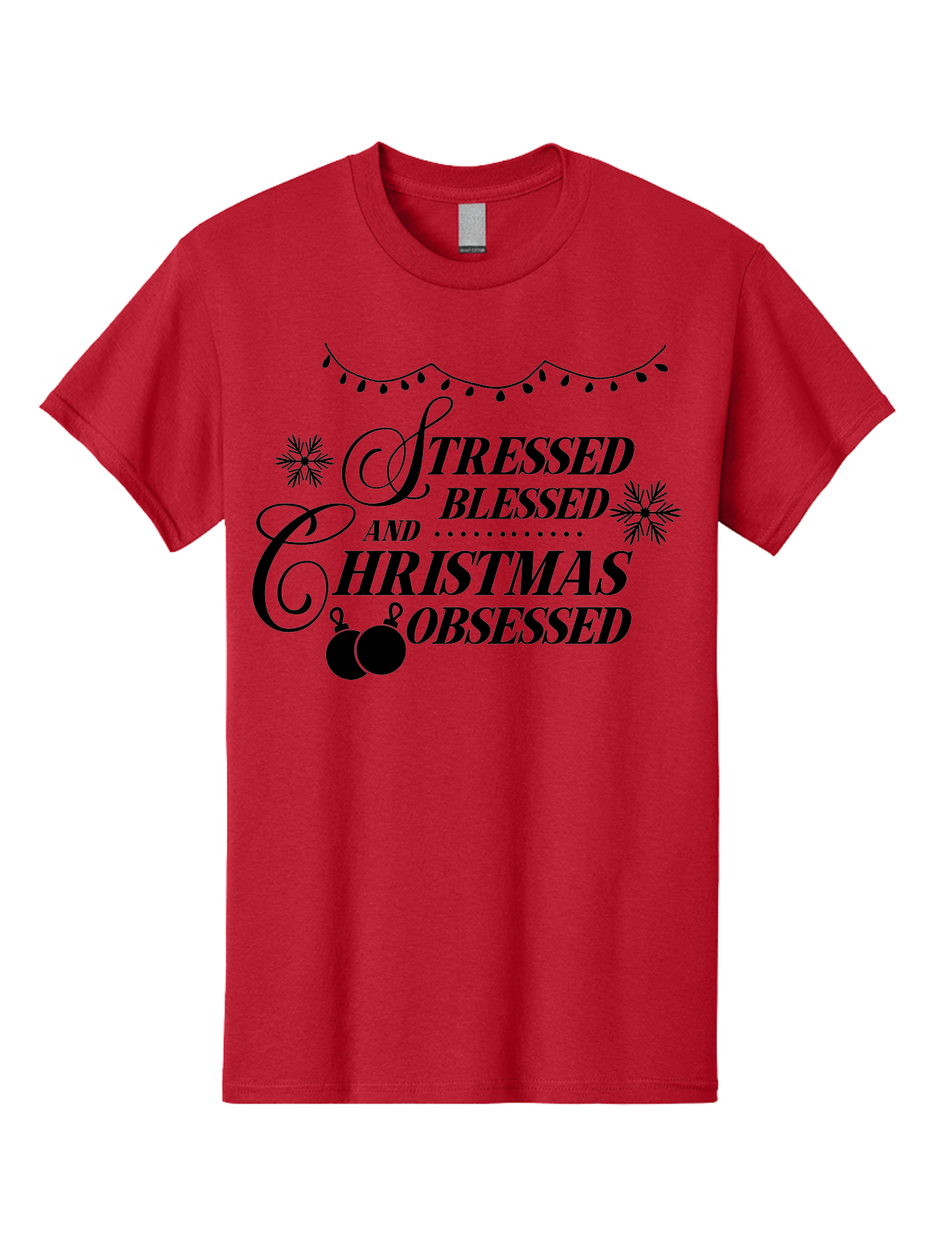 Stressed-Blessed-And-Christmas-Obsessed Men'S Graphic Tee, 100% Cotton, Comfortable Casual Summer Wear, Machine Washable, Christmas Quote, Holiday Phrase, Stressed Blessed And Christmas Obsessed, Festive Decorations, Christmas Ornaments, Aad204