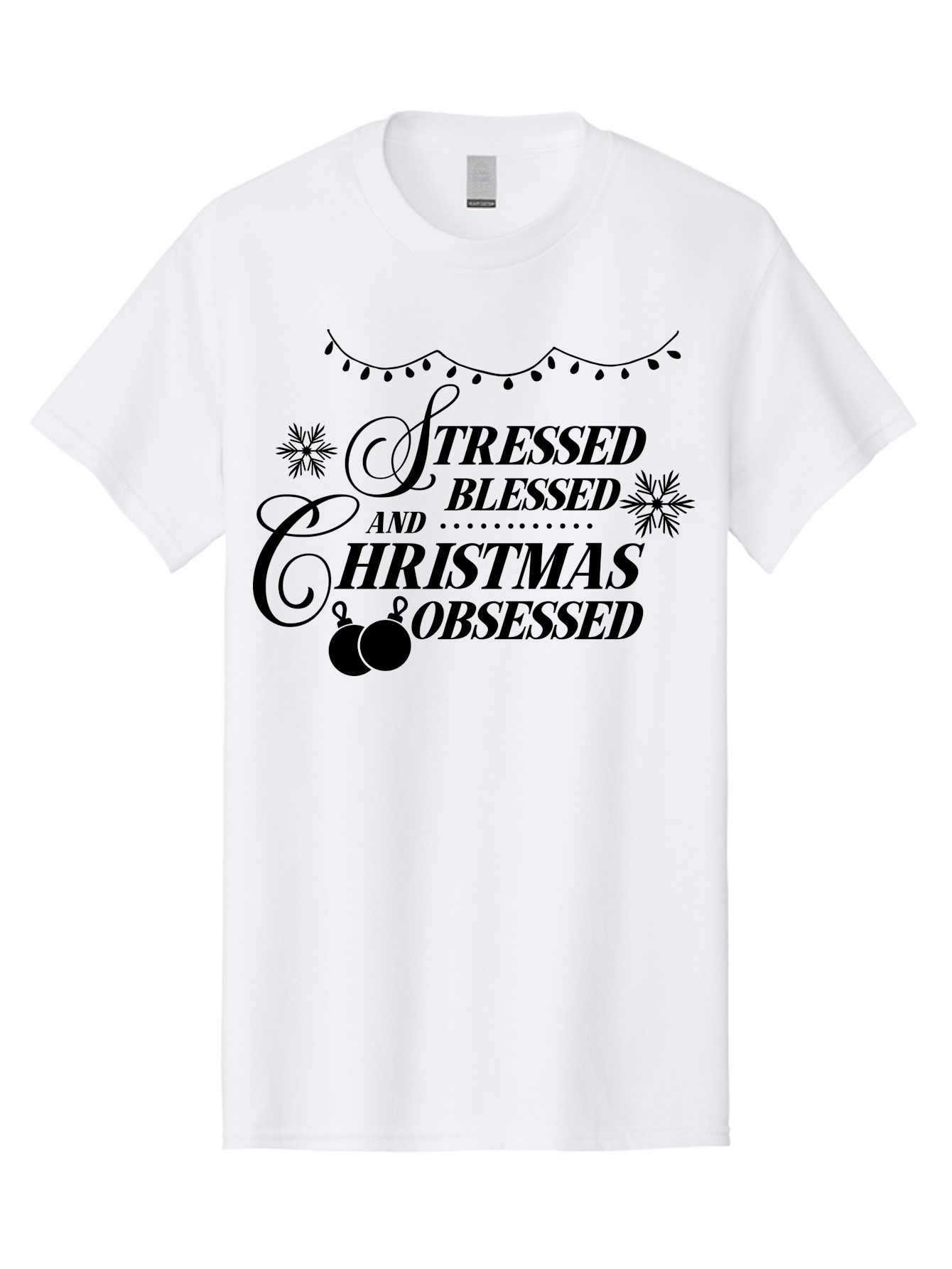 Stressed-Blessed-And-Christmas-Obsessed Men'S Graphic Tee, 100% Cotton, Comfortable Casual Summer Wear, Machine Washable, Christmas Quote, Holiday Phrase, Stressed Blessed And Christmas Obsessed, Festive Decorations, Christmas Ornaments, Aad204