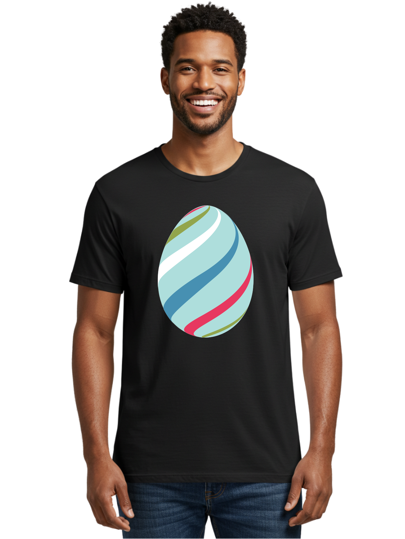 Striped-Easter-Egg Men'S Graphic Tee, 100% Cotton, Comfortable Casual Summer Wear, Machine Washable, Easter Egg Decoration, Colorful Stripes, Spring Theme, Pastel Colors, Festive Design, Easter Celebration, Egg Hunt, Vibrant Colors Aad205