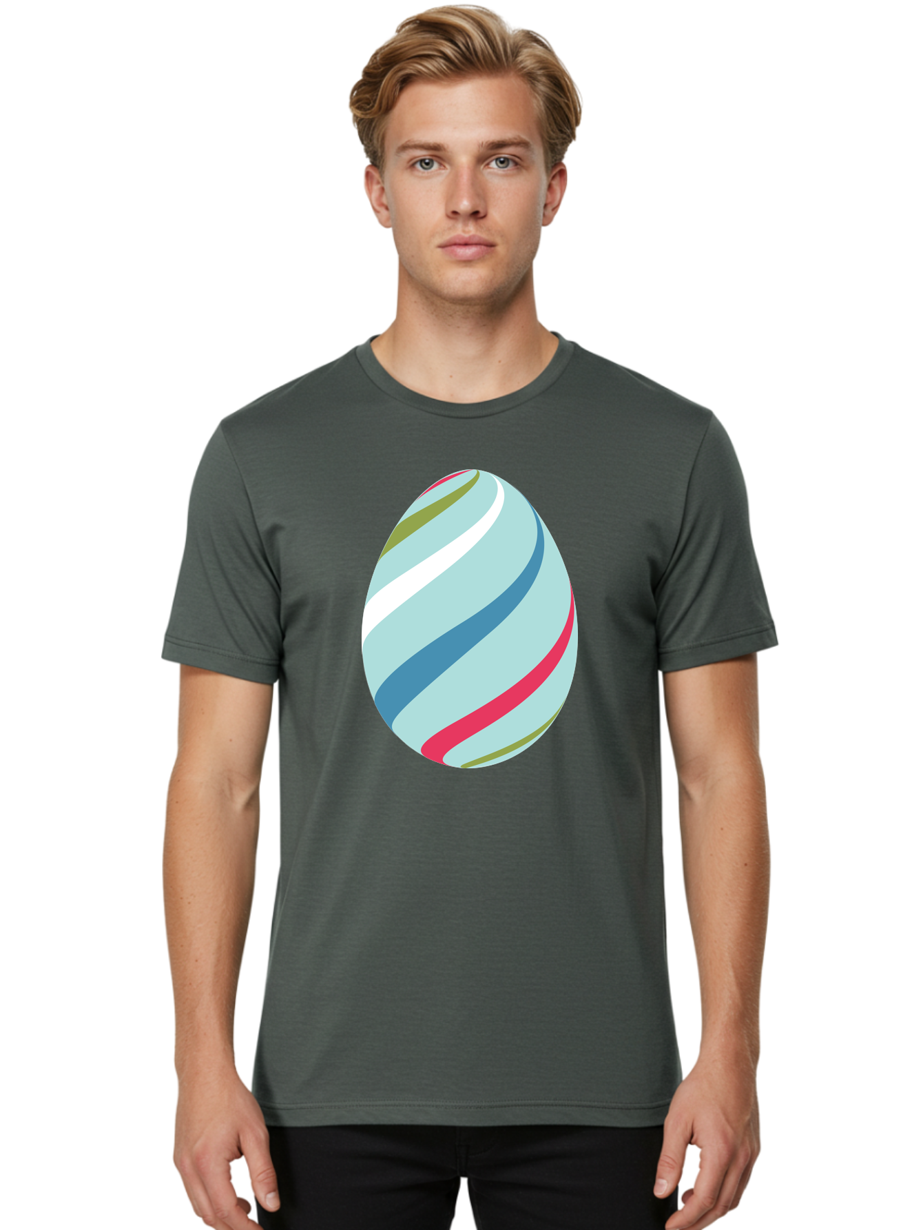 Striped-Easter-Egg Men'S Graphic Tee, 100% Cotton, Comfortable Casual Summer Wear, Machine Washable, Easter Egg Decoration, Colorful Stripes, Spring Theme, Pastel Colors, Festive Design, Easter Celebration, Egg Hunt, Vibrant Colors Aad205
