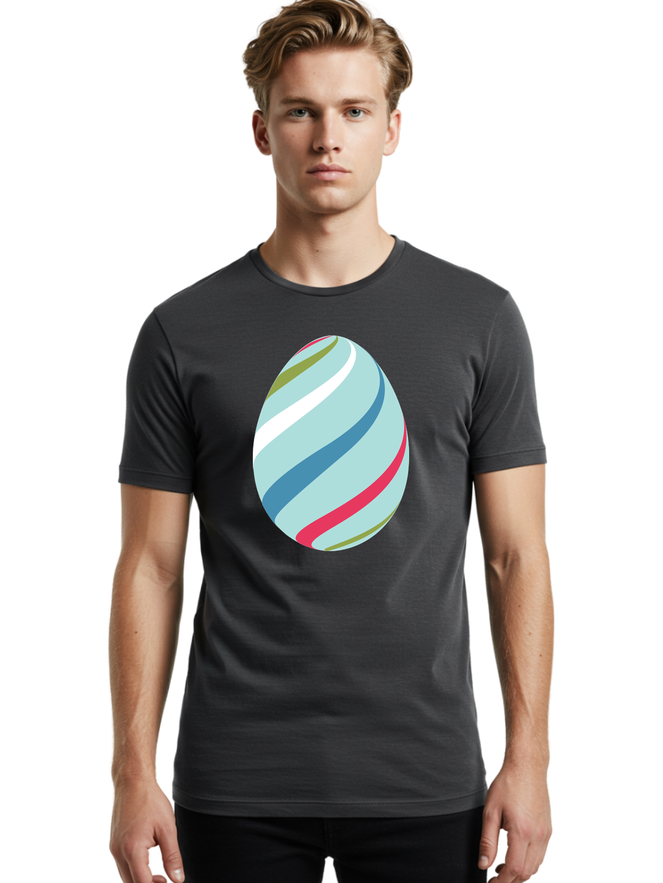 Striped-Easter-Egg Men'S Graphic Tee, 100% Cotton, Comfortable Casual Summer Wear, Machine Washable, Easter Egg Decoration, Colorful Stripes, Spring Theme, Pastel Colors, Festive Design, Easter Celebration, Egg Hunt, Vibrant Colors Aad205