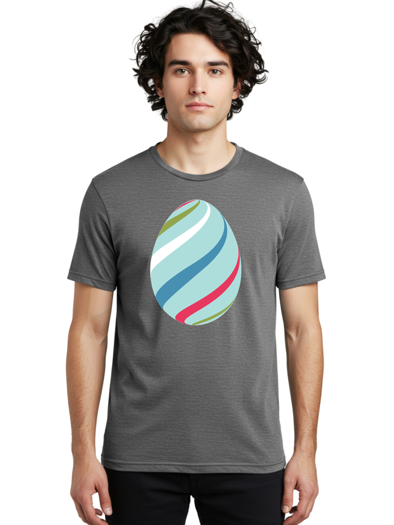 Striped-Easter-Egg Men'S Graphic Tee, 100% Cotton, Comfortable Casual Summer Wear, Machine Washable, Easter Egg Decoration, Colorful Stripes, Spring Theme, Pastel Colors, Festive Design, Easter Celebration, Egg Hunt, Vibrant Colors Aad205