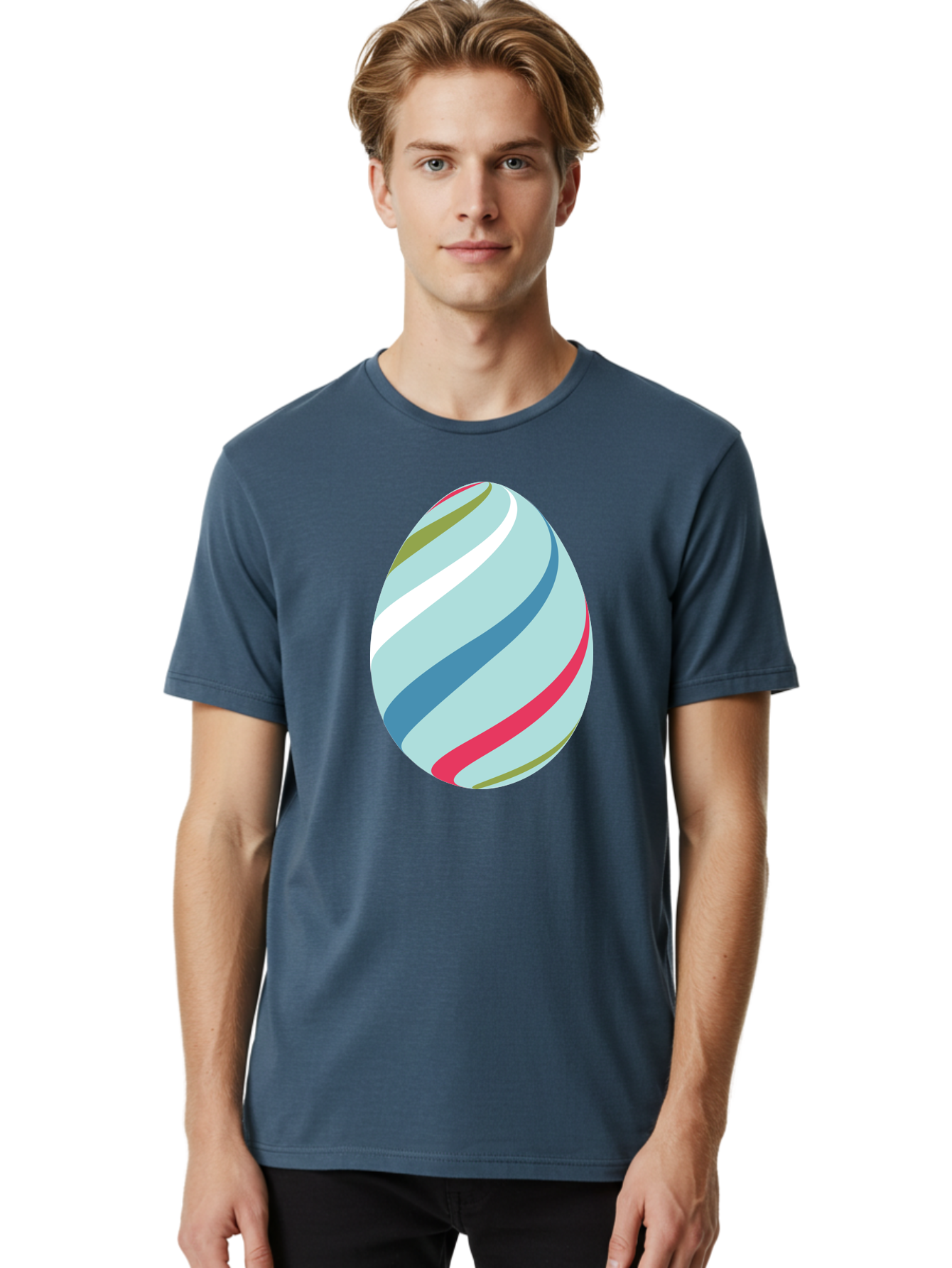 Striped-Easter-Egg Men'S Graphic Tee, 100% Cotton, Comfortable Casual Summer Wear, Machine Washable, Easter Egg Decoration, Colorful Stripes, Spring Theme, Pastel Colors, Festive Design, Easter Celebration, Egg Hunt, Vibrant Colors Aad205
