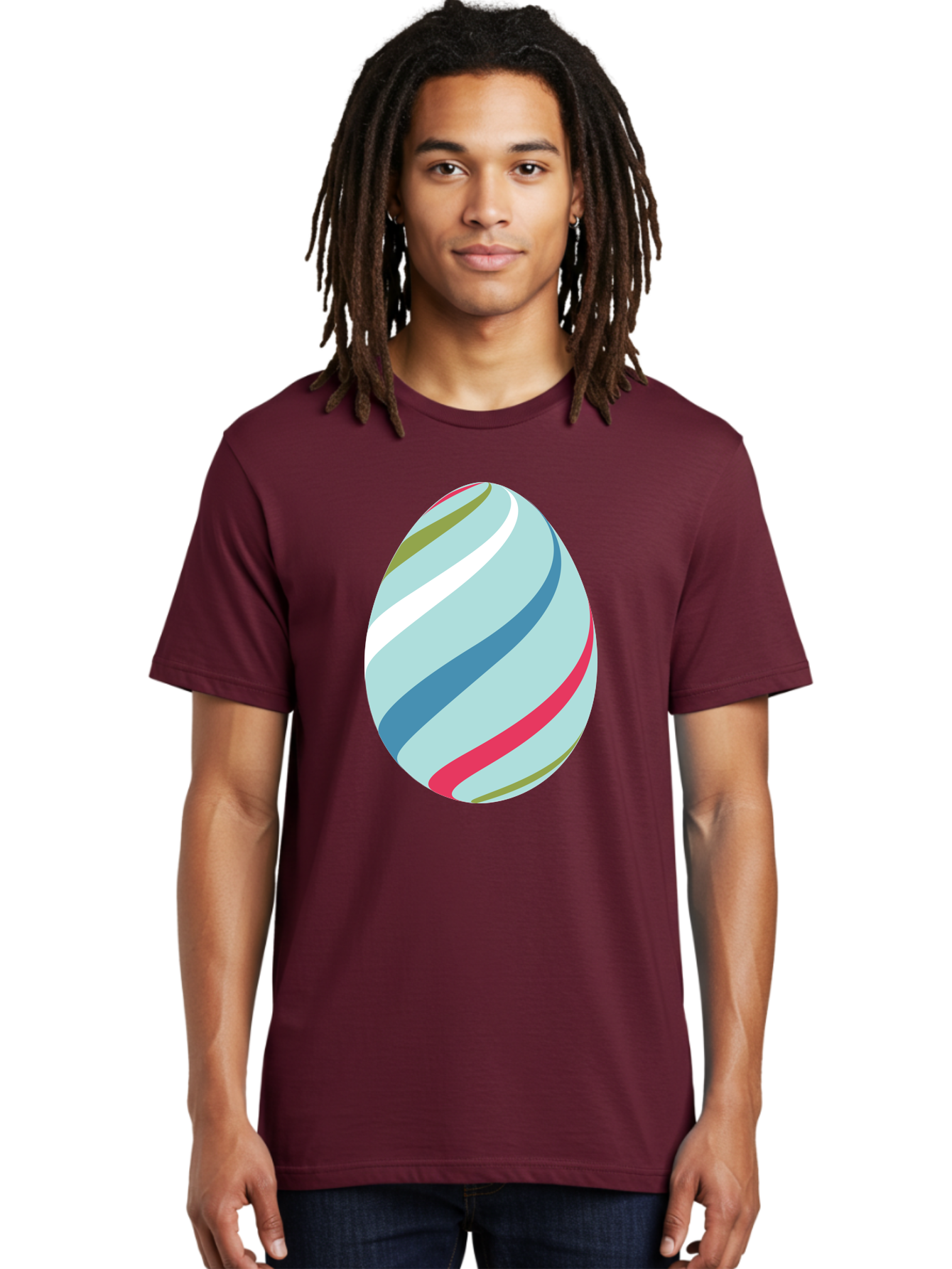 Striped-Easter-Egg Men'S Graphic Tee, 100% Cotton, Comfortable Casual Summer Wear, Machine Washable, Easter Egg Decoration, Colorful Stripes, Spring Theme, Pastel Colors, Festive Design, Easter Celebration, Egg Hunt, Vibrant Colors Aad205