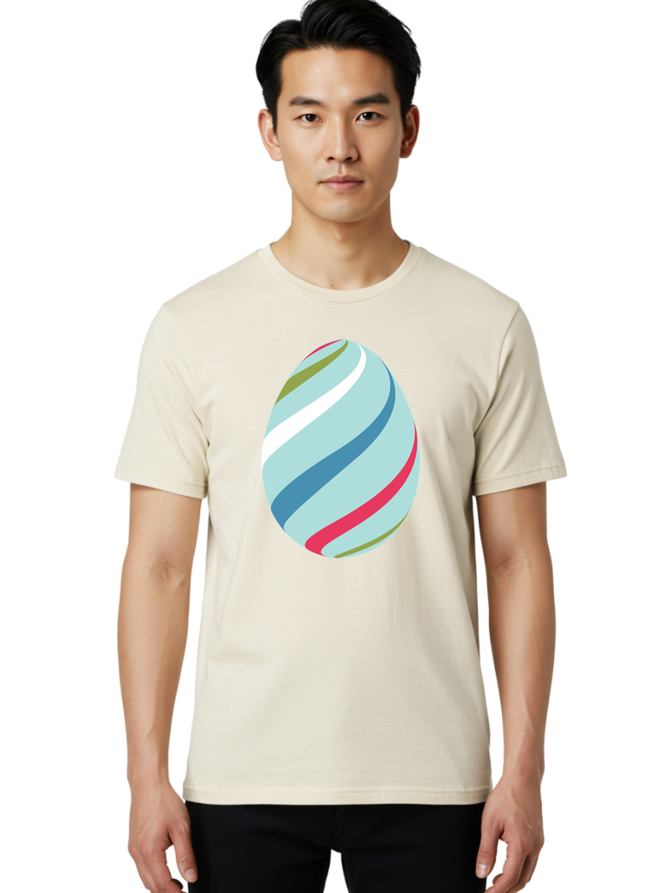 Striped-Easter-Egg Men'S Graphic Tee, 100% Cotton, Comfortable Casual Summer Wear, Machine Washable, Easter Egg Decoration, Colorful Stripes, Spring Theme, Pastel Colors, Festive Design, Easter Celebration, Egg Hunt, Vibrant Colors Aad205