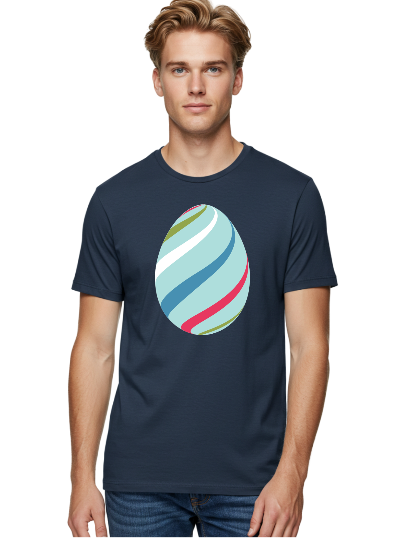 Striped-Easter-Egg Men'S Graphic Tee, 100% Cotton, Comfortable Casual Summer Wear, Machine Washable, Easter Egg Decoration, Colorful Stripes, Spring Theme, Pastel Colors, Festive Design, Easter Celebration, Egg Hunt, Vibrant Colors Aad205