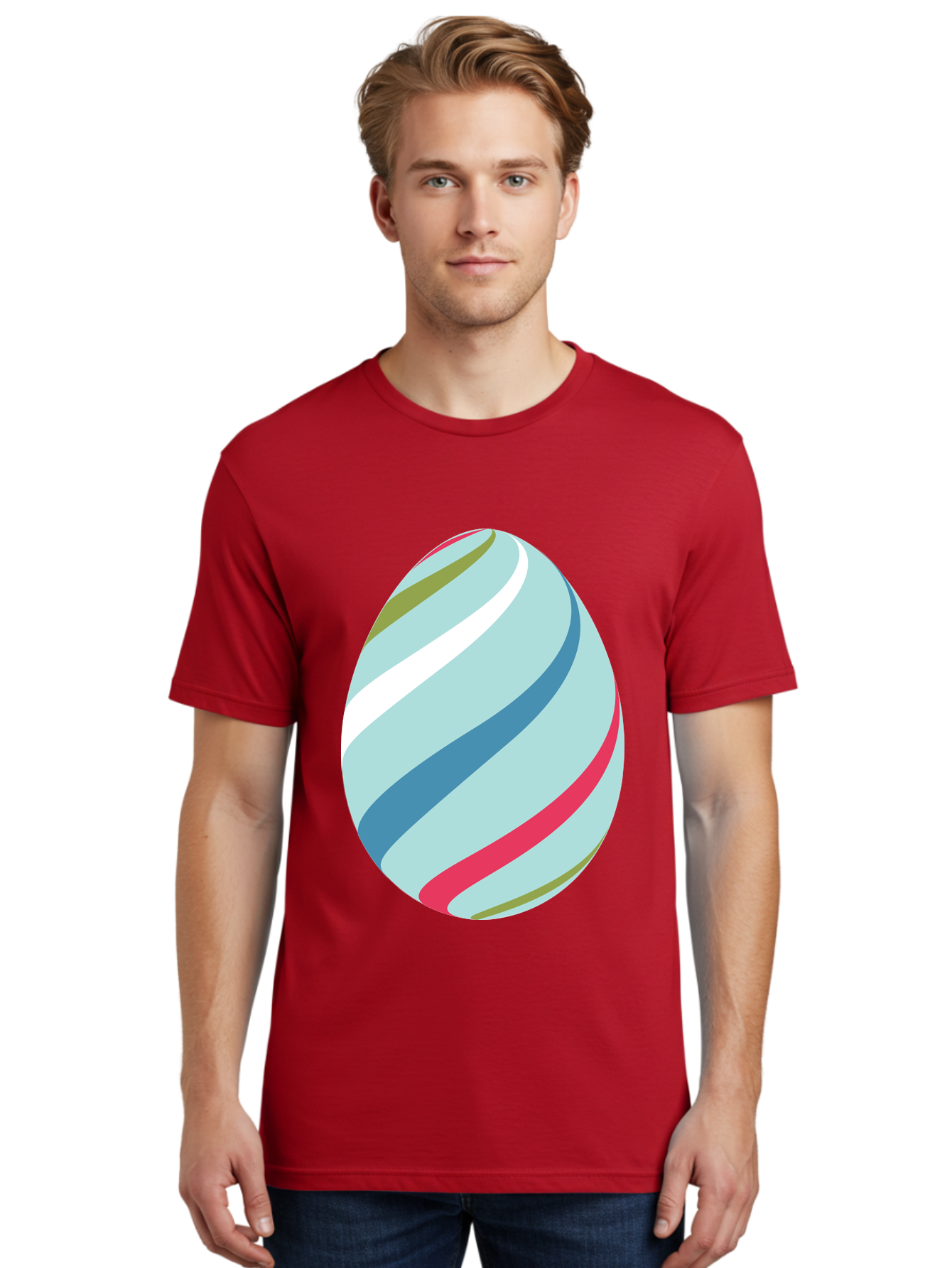 Striped-Easter-Egg Men'S Graphic Tee, 100% Cotton, Comfortable Casual Summer Wear, Machine Washable, Easter Egg Decoration, Colorful Stripes, Spring Theme, Pastel Colors, Festive Design, Easter Celebration, Egg Hunt, Vibrant Colors Aad205