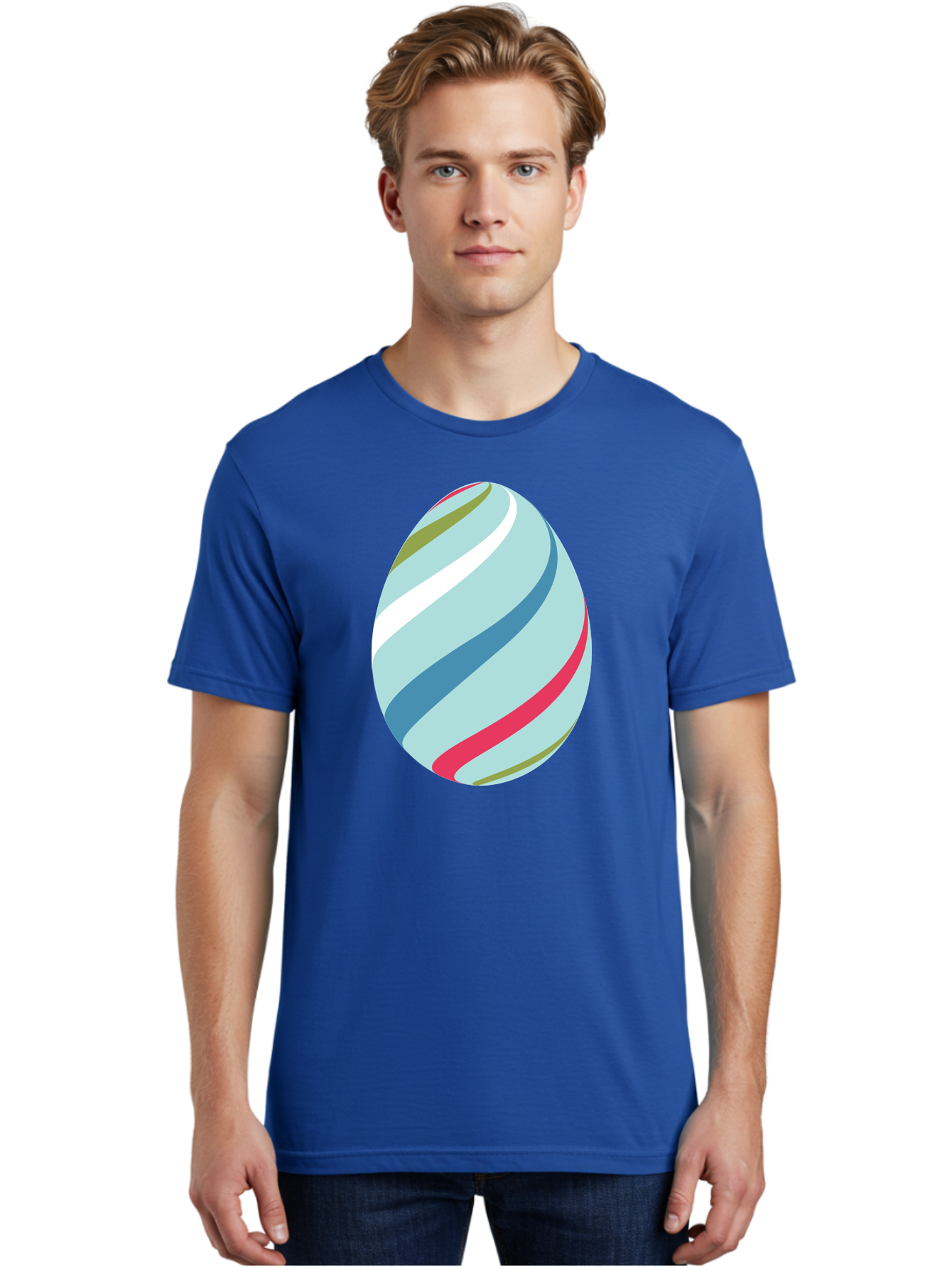 Striped-Easter-Egg Men'S Graphic Tee, 100% Cotton, Comfortable Casual Summer Wear, Machine Washable, Easter Egg Decoration, Colorful Stripes, Spring Theme, Pastel Colors, Festive Design, Easter Celebration, Egg Hunt, Vibrant Colors Aad205
