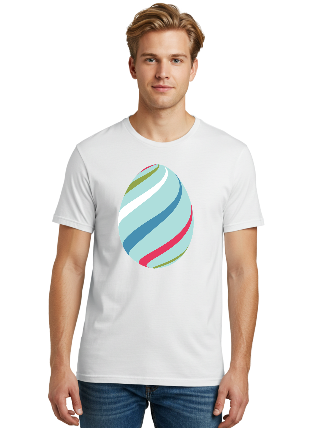 Striped-Easter-Egg Men'S Graphic Tee, 100% Cotton, Comfortable Casual Summer Wear, Machine Washable, Easter Egg Decoration, Colorful Stripes, Spring Theme, Pastel Colors, Festive Design, Easter Celebration, Egg Hunt, Vibrant Colors Aad205